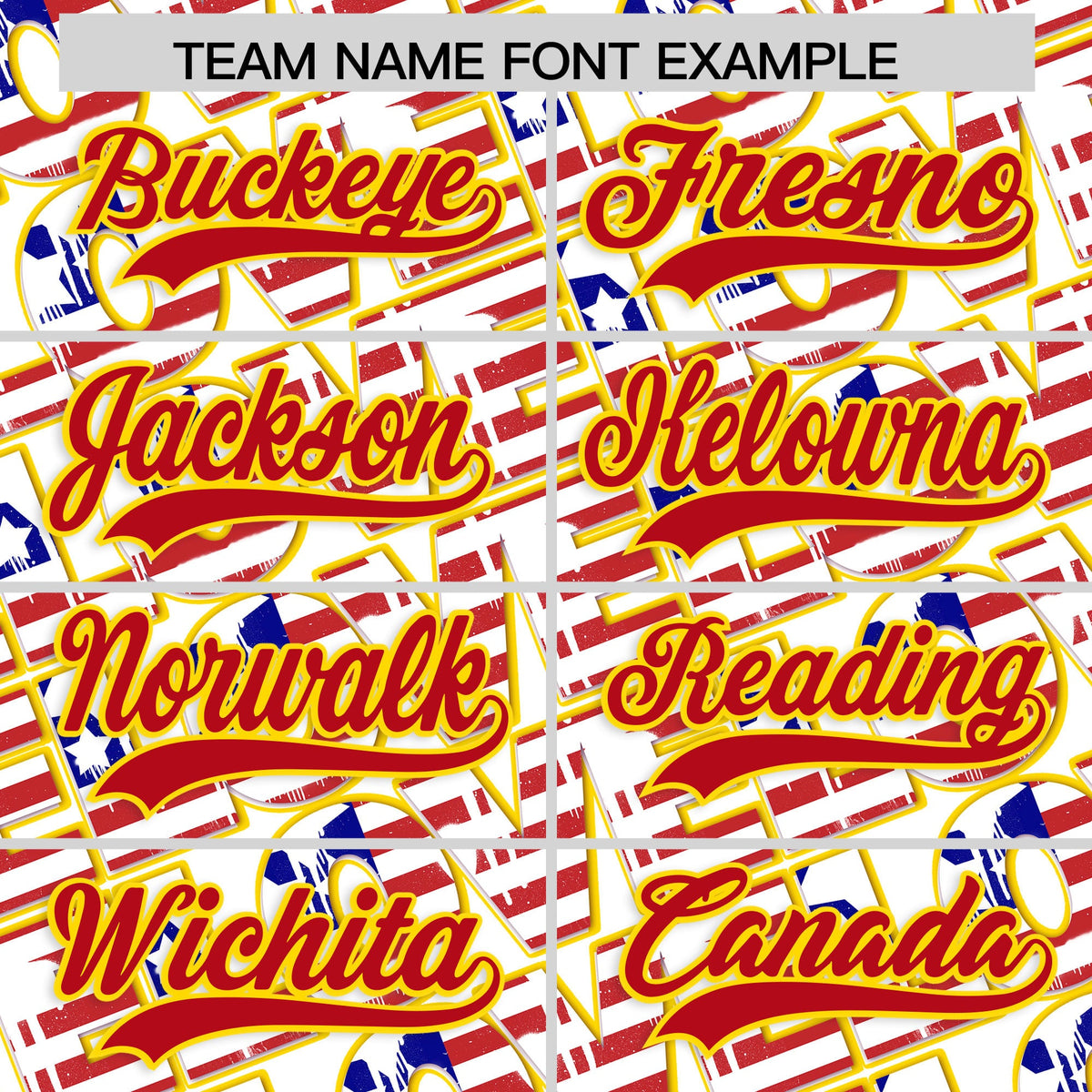 Custom White Red Gold American Flag Graffiti Pattern Split Fashion Independence Day Quick Dry Baseball Jersey| KXKSHOP