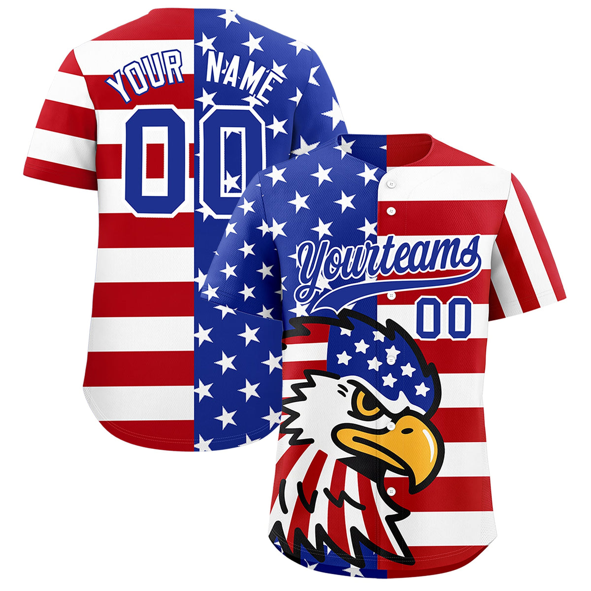 Custom Royal Blue Red White American Flag Graffiti Pattern Split Fashion Independence Day Stretch Fabric Baseball Jersey| KXKSHOP