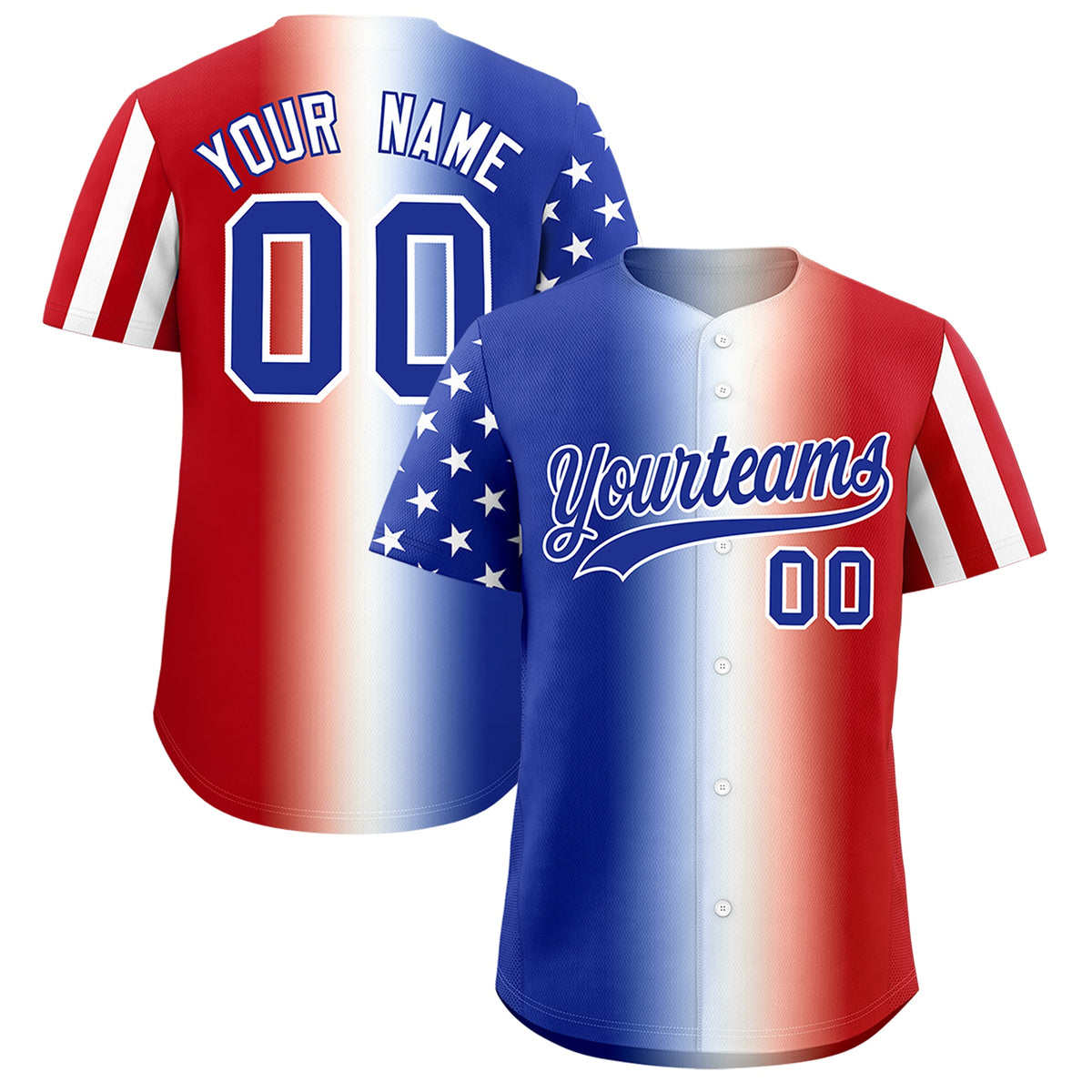 Custom Royal Blue White Red American Flag Graffiti Pattern Split Fashion Independence Day Quick Dry Baseball Jersey| KXKSHOP