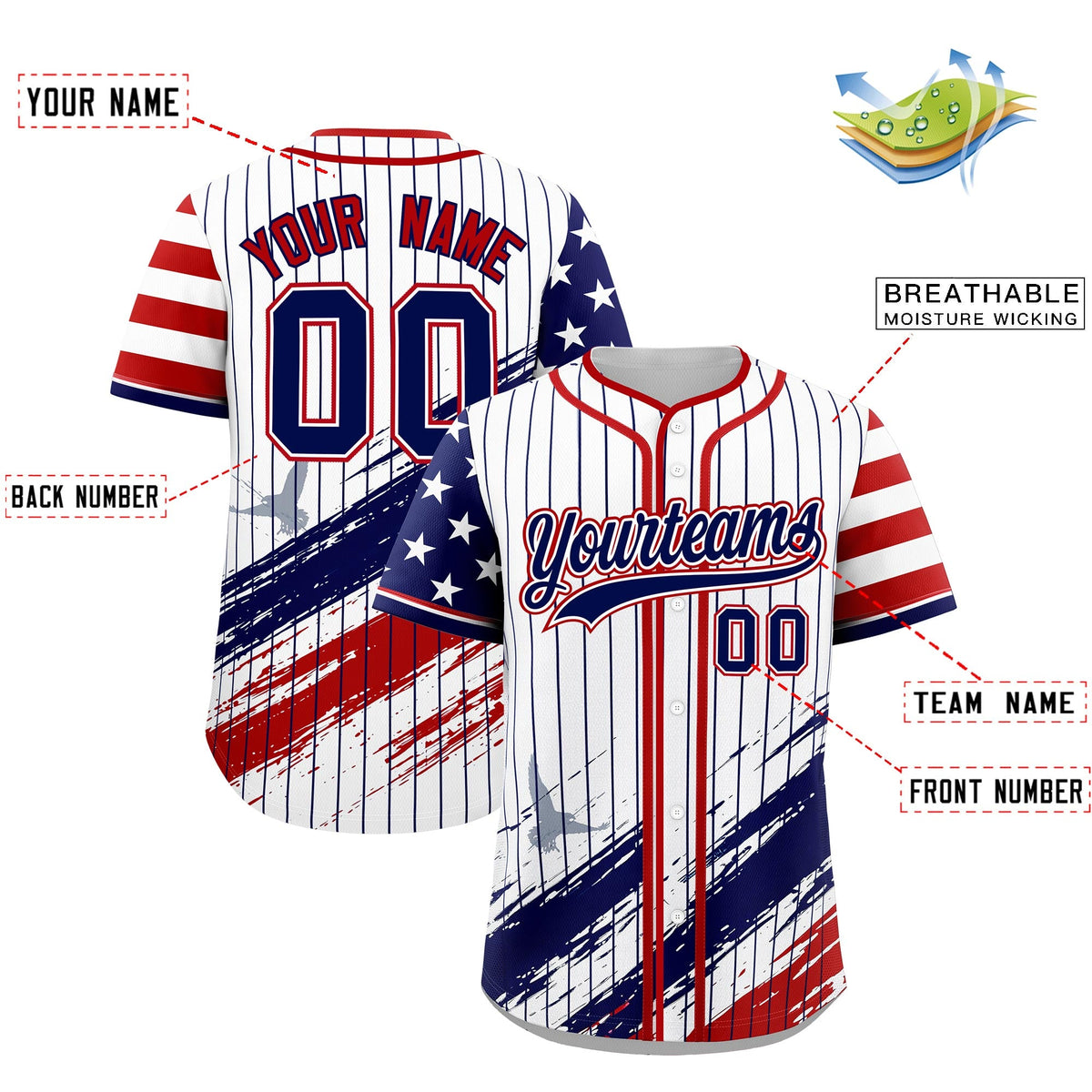 Custom White Graffiti Pattern Independence Day Baseball Jersey| KXKSHOP