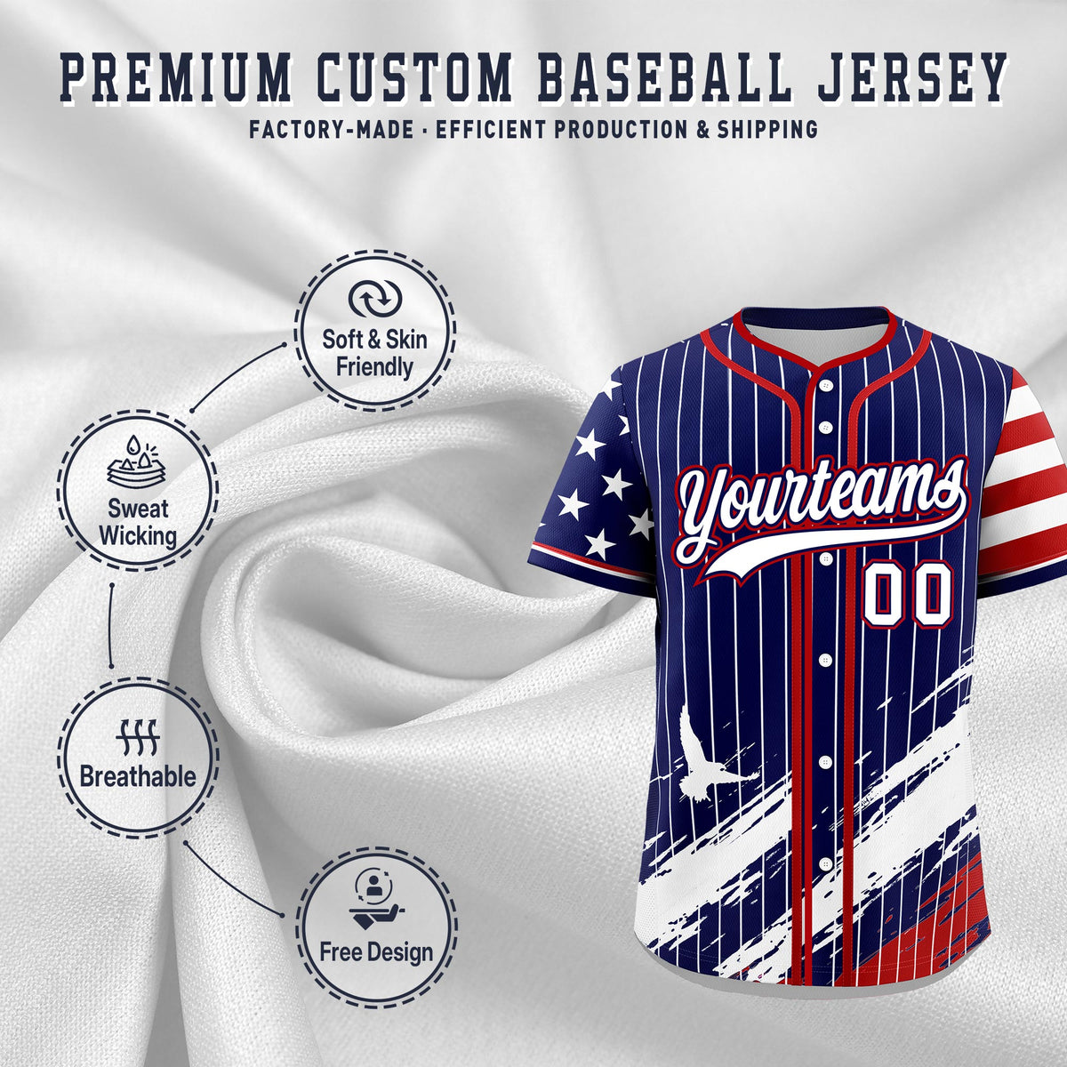 Custom Navy Graffiti Pattern Independence Day Baseball Jersey| KXKSHOP