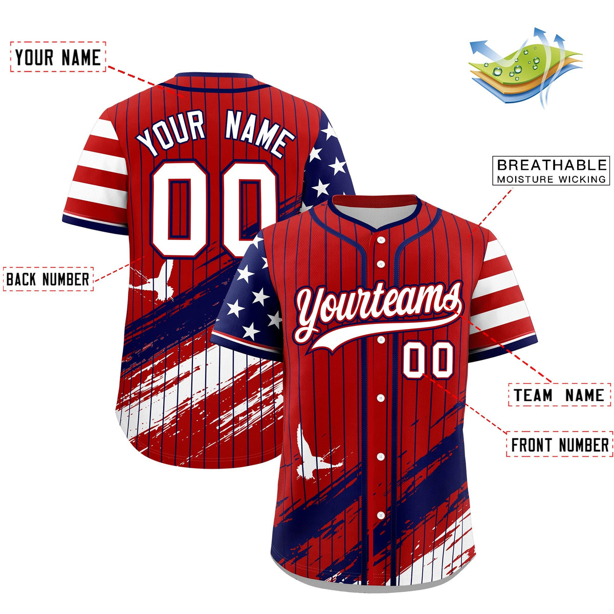 Custom Red Graffiti Pattern Independence Day Baseball Jersey| KXKSHOP