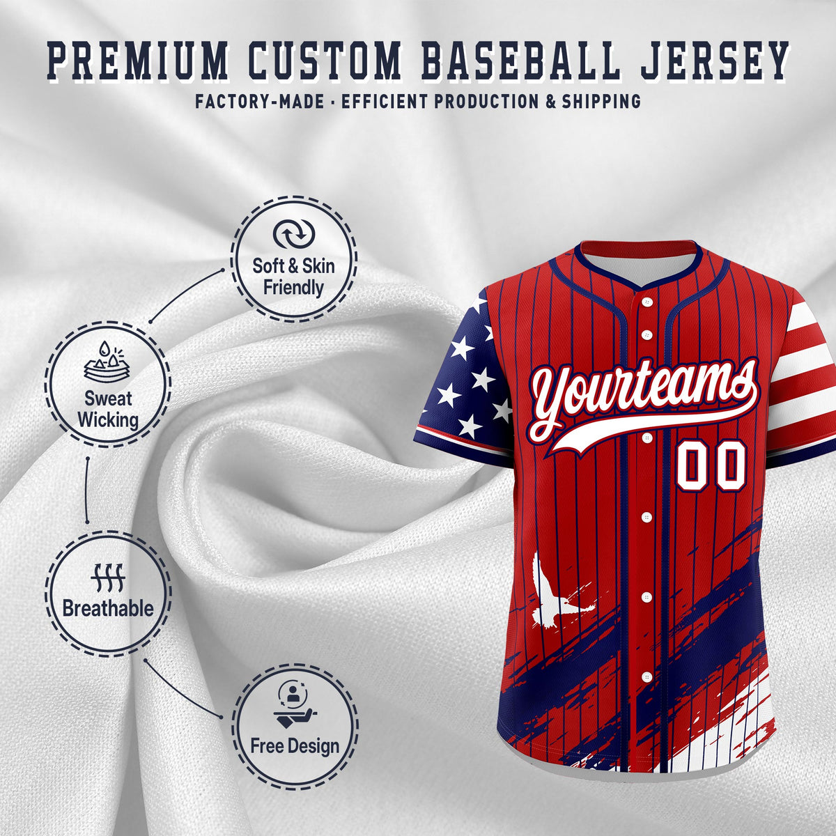 Custom Red Graffiti Pattern Independence Day Baseball Jersey| KXKSHOP