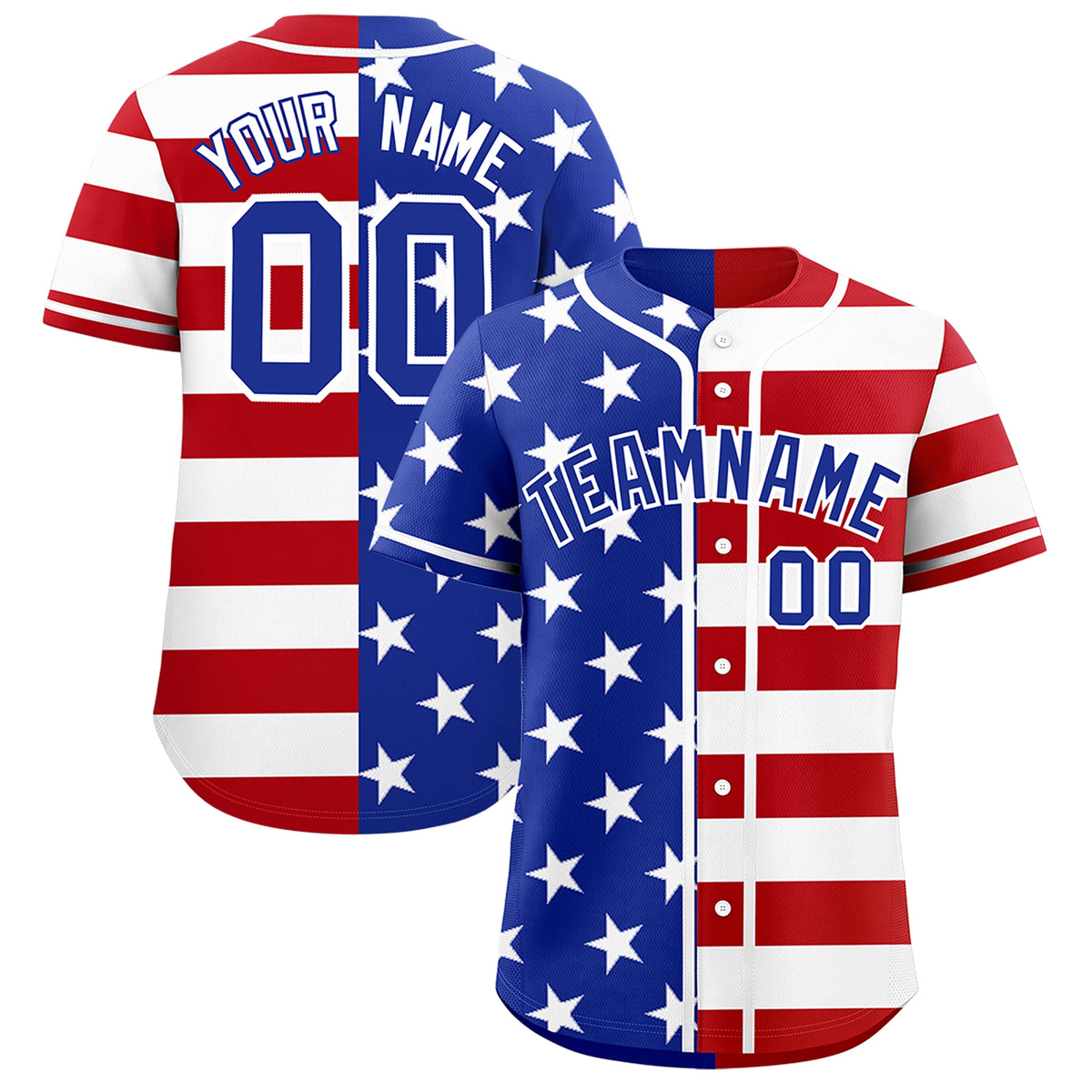 Custom Royal Blue Red White American Flag Graffiti Pattern Split Fashion Independence Day Stretch Fabric Baseball Jersey| KXKSHOP