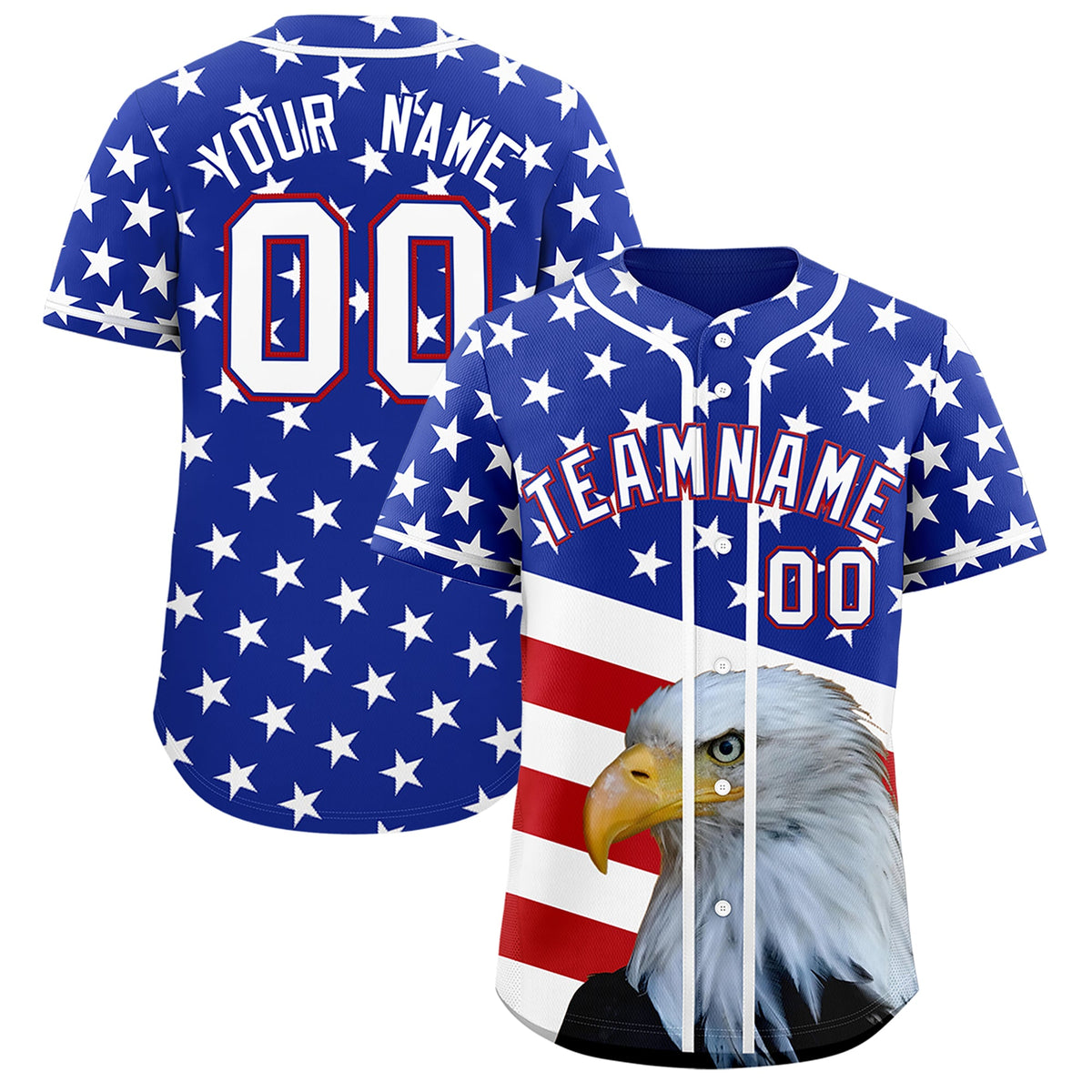 Custom Royal Blue Red White American Flag Graffiti Pattern Split Fashion Independence Day Quick Dry Baseball Jersey| KXKSHOP