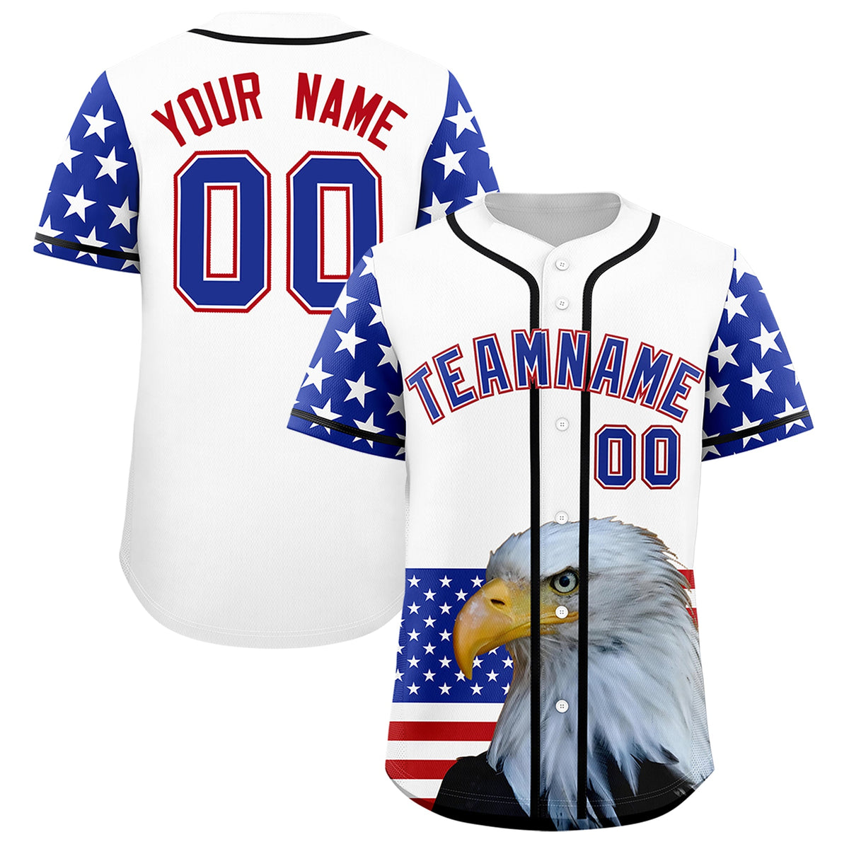 Custom White Royal Blue Red American Flag Graffiti Pattern Split Fashion Independence Day Quick Dry Baseball Jersey| KXKSHOP