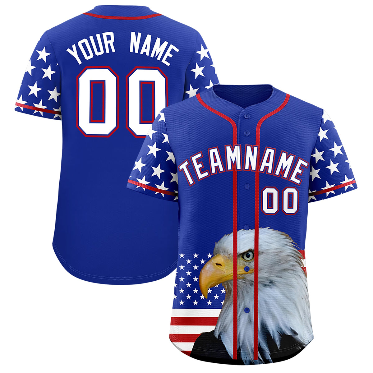 Custom Royal Blue White Red American Flag Graffiti Pattern Split Fashion Independence Day Stretch Fabric Baseball Jersey| KXKSHOP