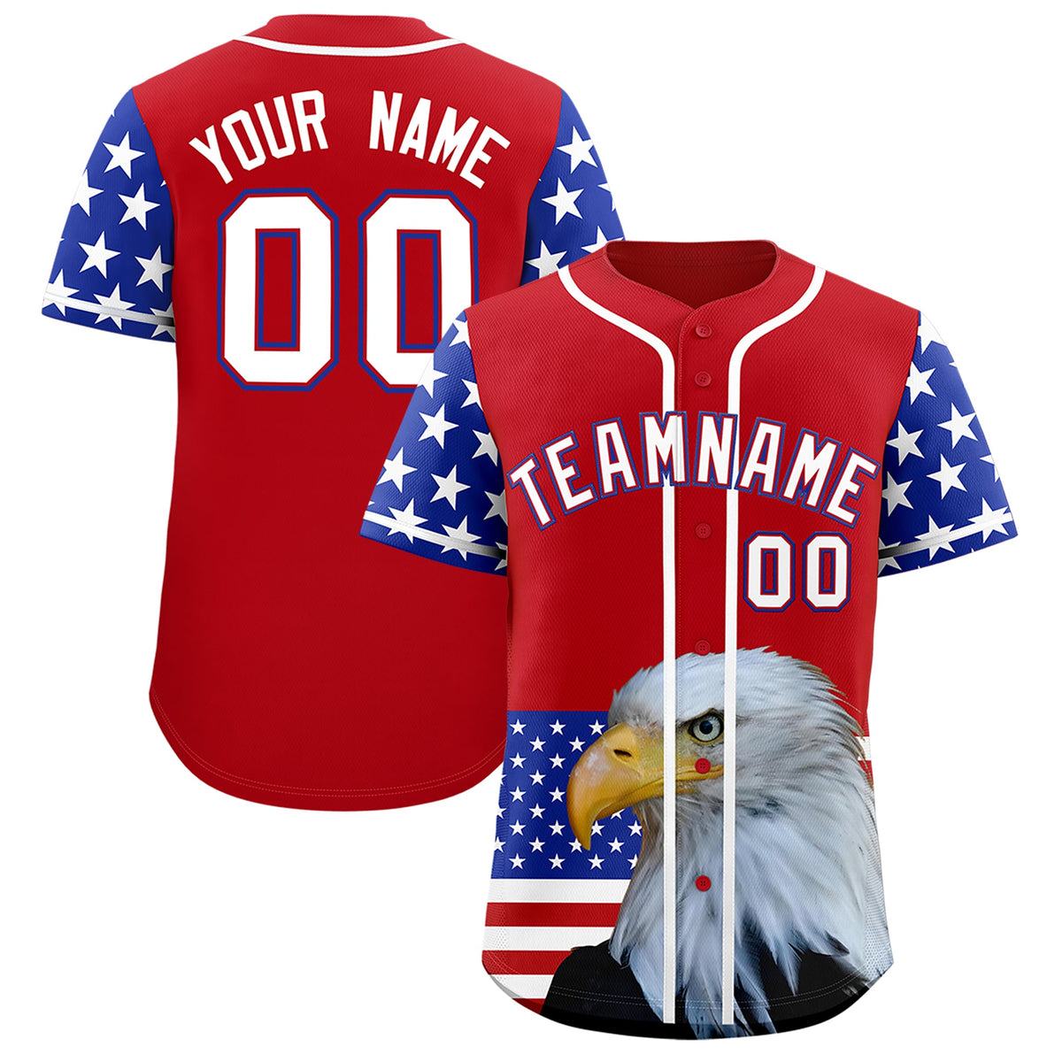 Custom Red Royal Blue White American Flag Graffiti Pattern Split Fashion Independence Day Quick Dry Baseball Jersey| KXKSHOP