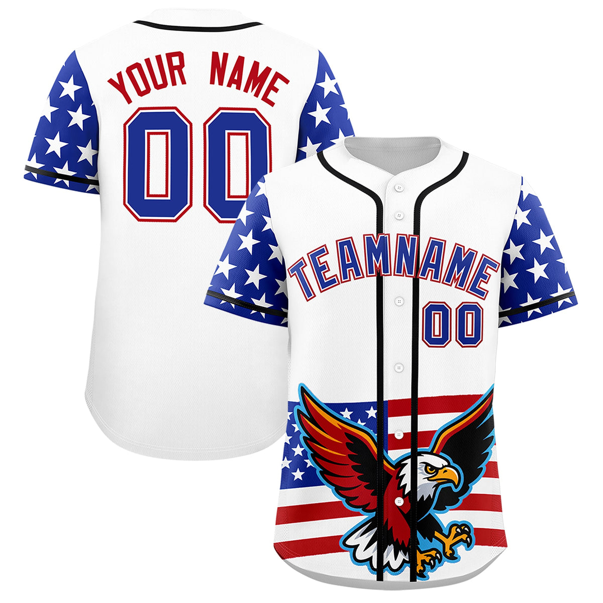 Custom White Royal Blue Red American Flag Graffiti Pattern Split Fashion Independence Day Quick Dry Baseball Jersey| KXKSHOP
