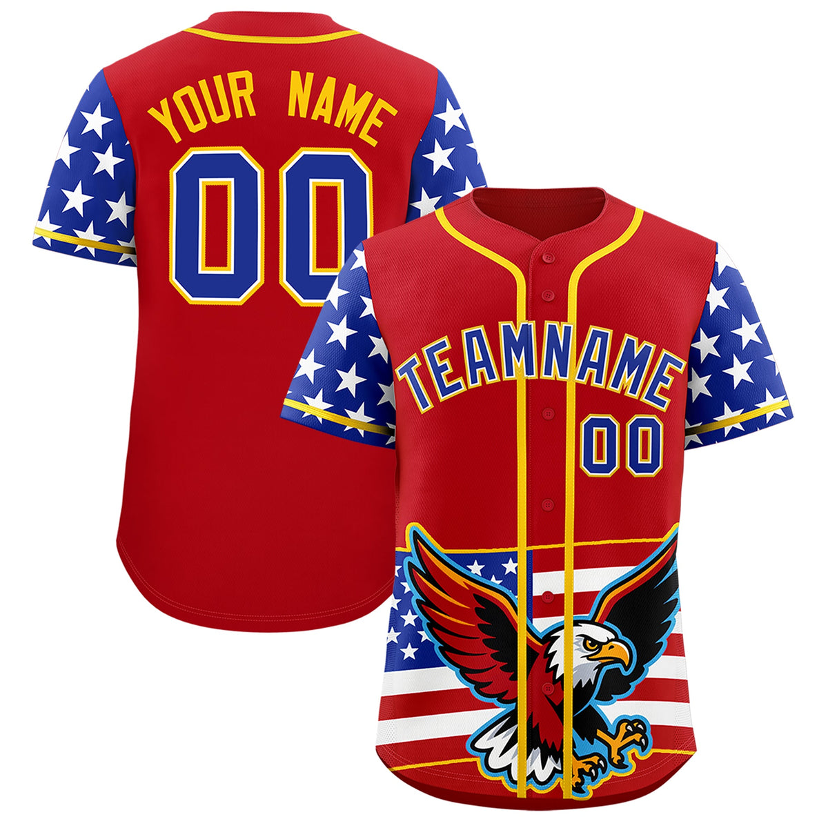 Custom Red Royal Blue White American Flag Graffiti Pattern Split Fashion Independence Day Stretch Fabric Baseball Jersey| KXKSHOP