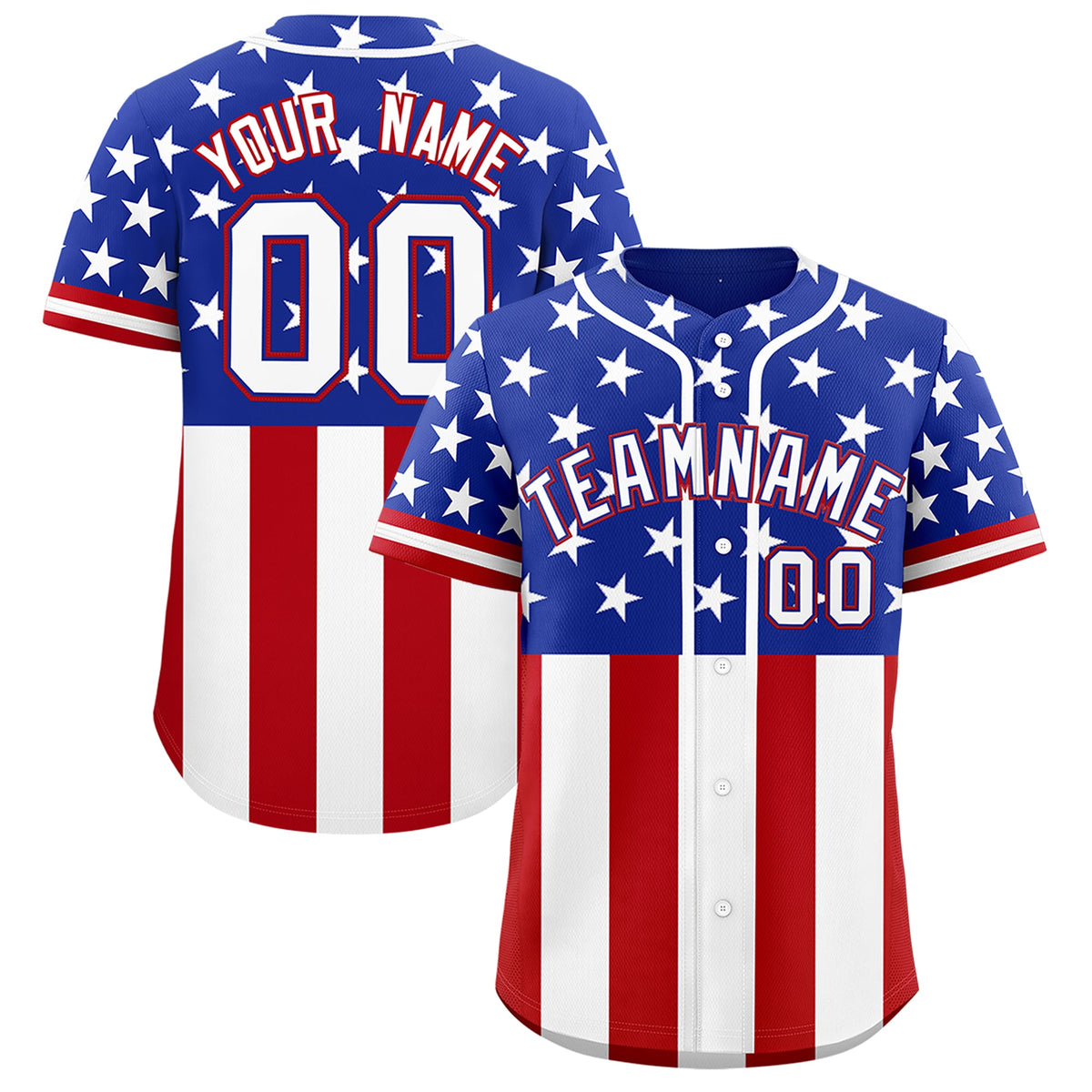 Custom Royal Blue Red White American Flag Graffiti Pattern Split Fashion Independence Day Stretch Fabric Baseball Jersey| KXKSHOP