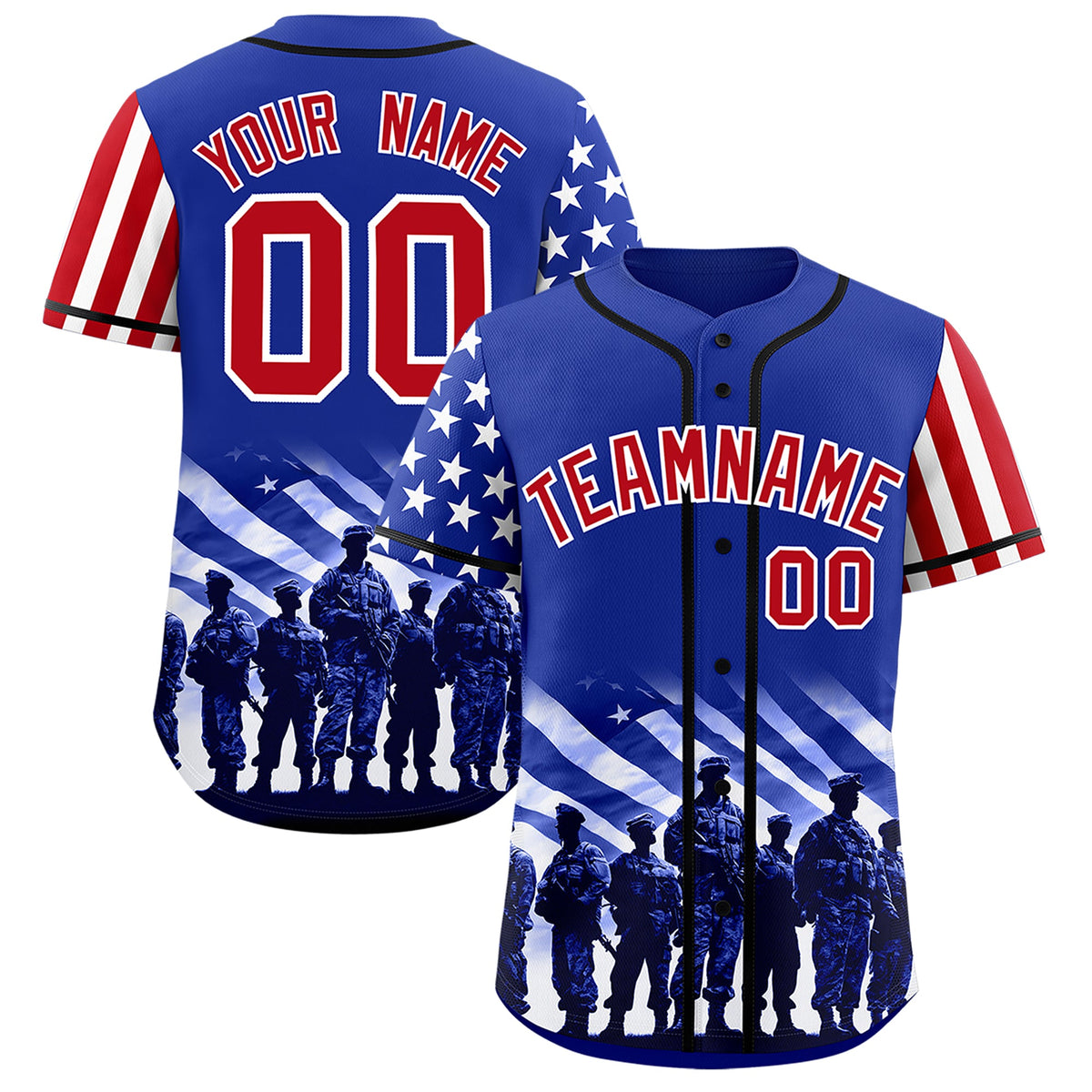 Custom Royal Blue Red White American Flag Graffiti Pattern Split Fashion Independence Day Quick Dry Baseball Jersey| KXKSHOP