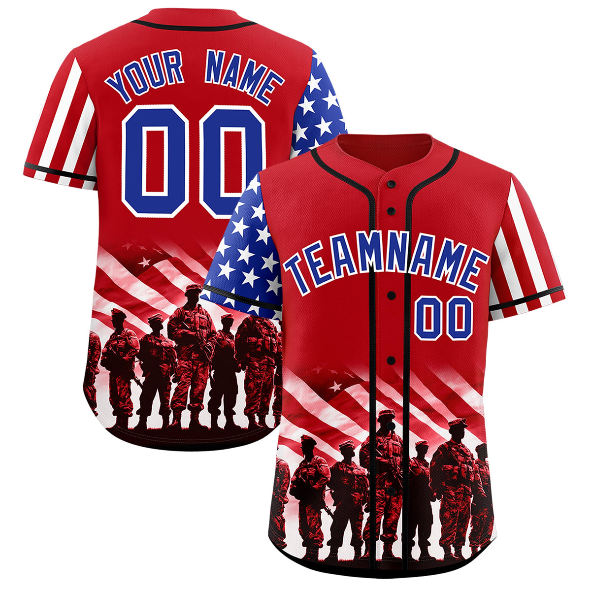 Custom Red Royal Blue White American Flag Graffiti Pattern Split Fashion Independence Day Stretch Fabric Baseball Jersey| KXKSHOP
