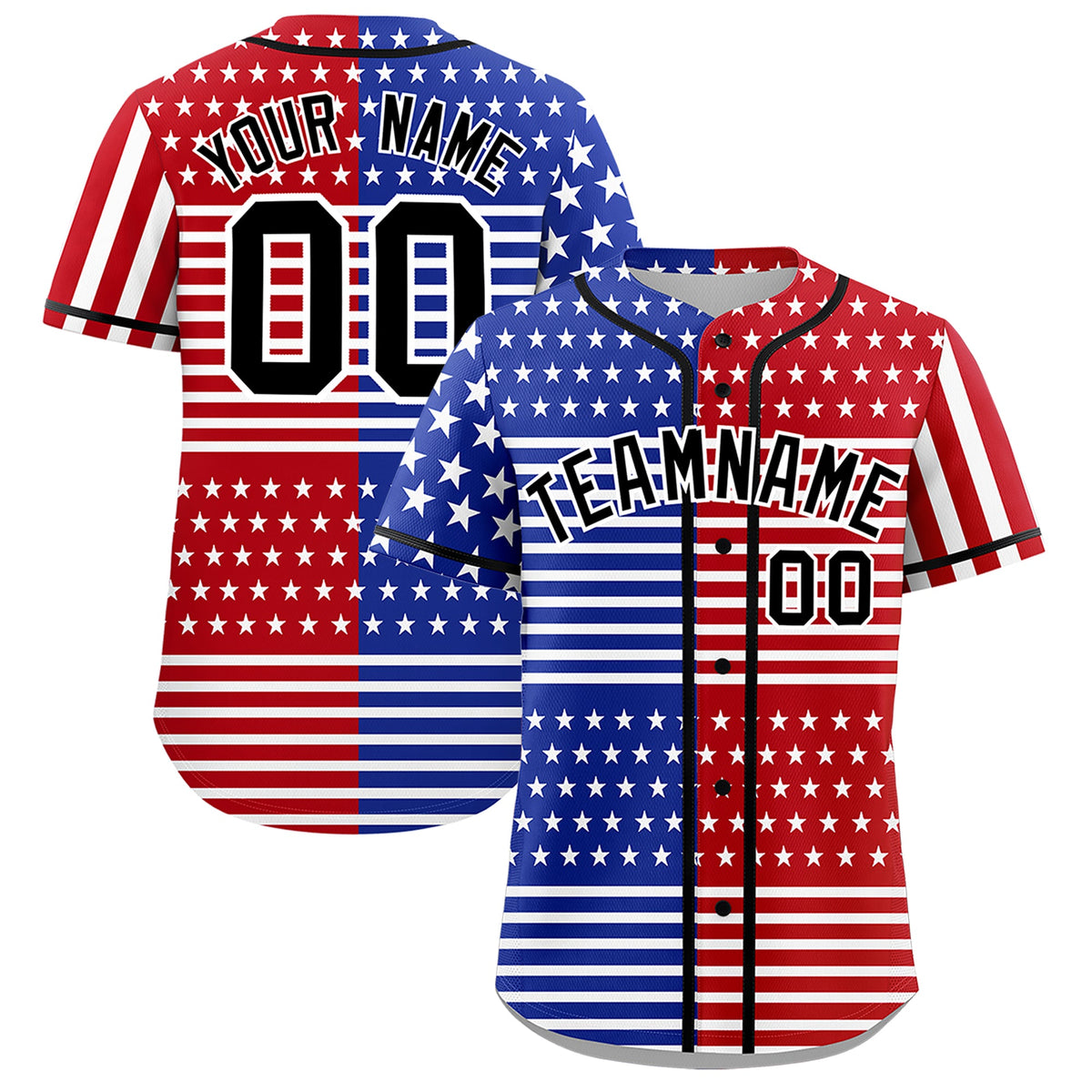 Custom Royal Blue Red White American Flag Graffiti Pattern Split Fashion Independence Day Stretch Fabric Baseball Jersey| KXKSHOP