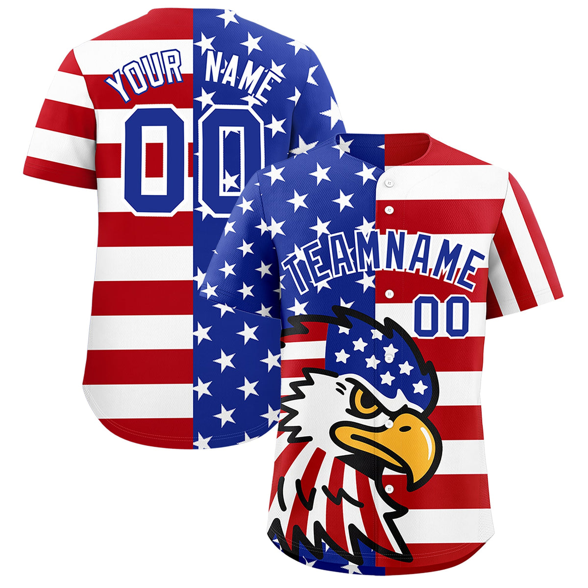 Custom Royal Blue Red White American Flag Graffiti Pattern Split Fashion Independence Day Stretch Fabric Baseball Jersey| KXKSHOP