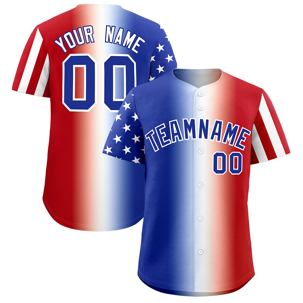 Custom Royal Blue White Red American Flag Graffiti Pattern Split Fashion Independence Day Quick Dry Baseball Jersey| KXKSHOP