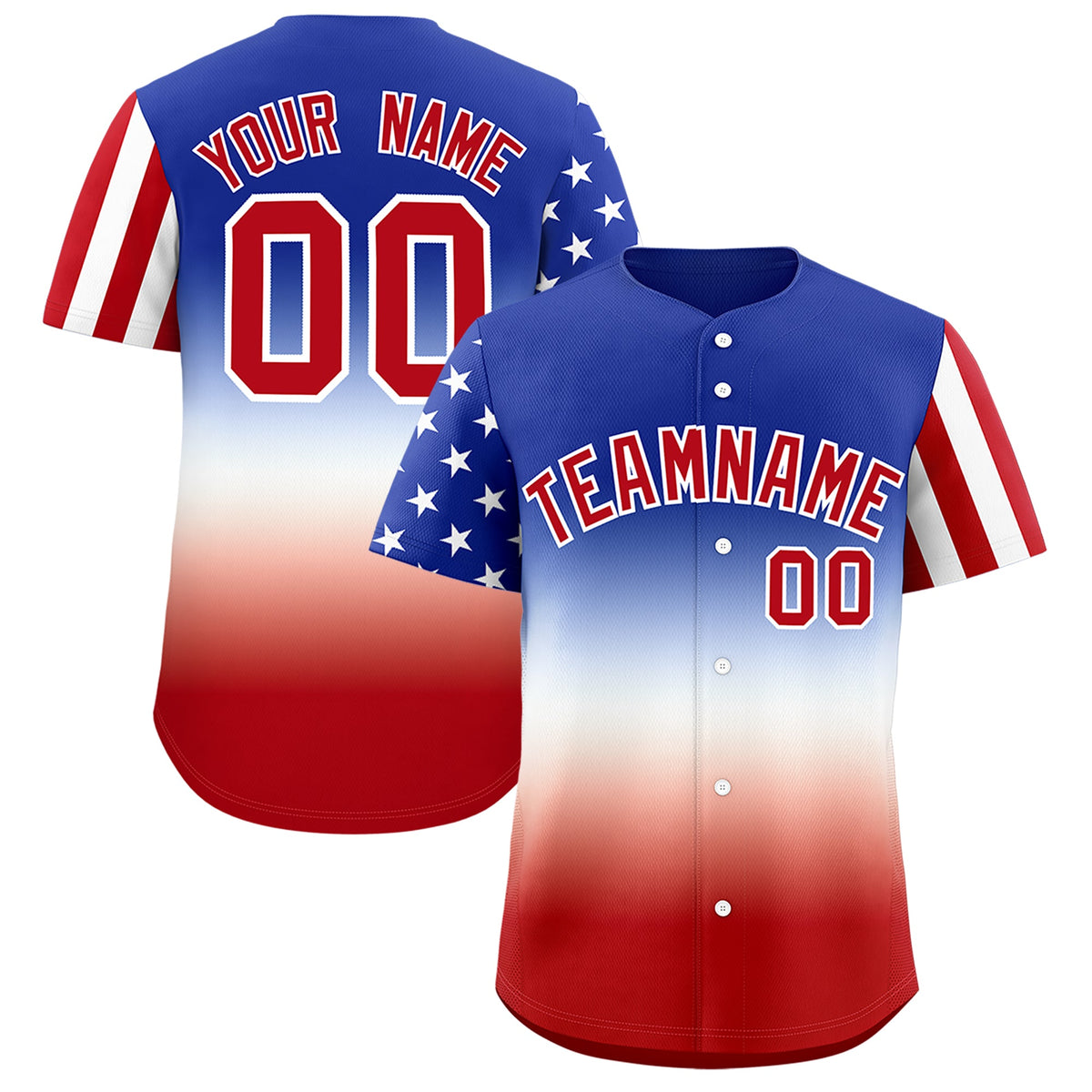 Custom Red White Royal Blue American Flag Graffiti Pattern Split Fashion Independence Day Stretch Fabric Baseball Jersey| KXKSHOP