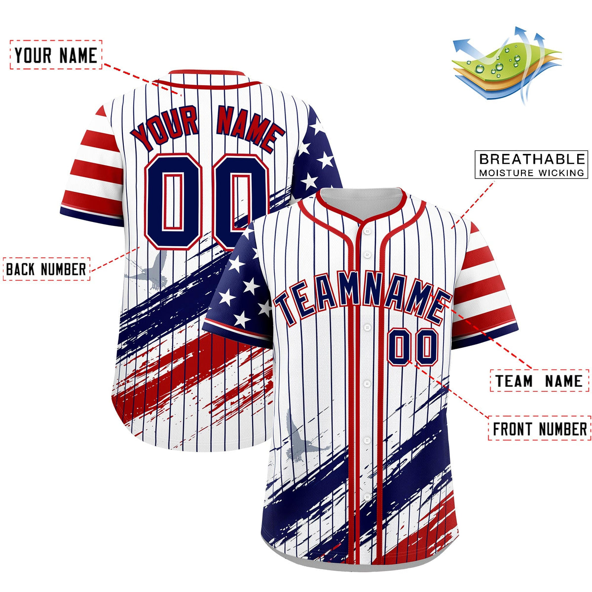 Custom White Graffiti Pattern Independence Day Baseball Jersey| KXKSHOP