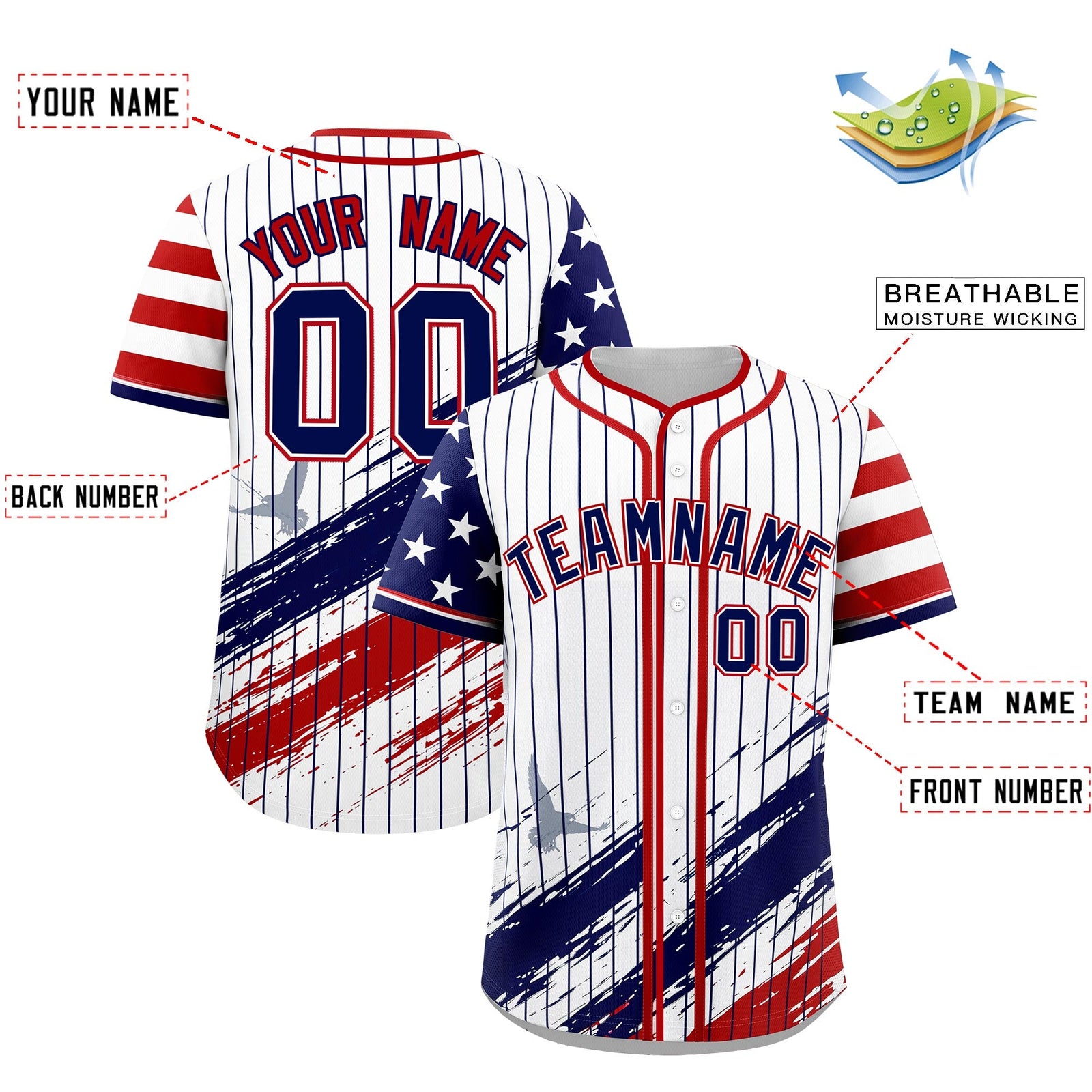 Custom White Graffiti Pattern Independence Day Baseball Jersey| KXKSHOP