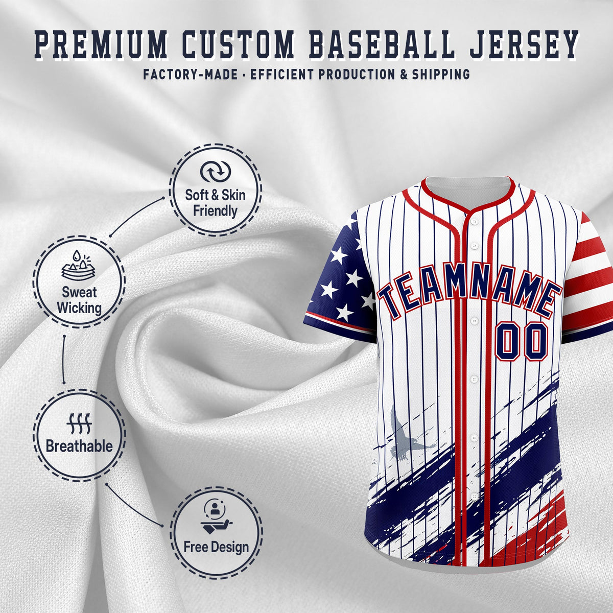 Custom White Graffiti Pattern Independence Day Baseball Jersey| KXKSHOP