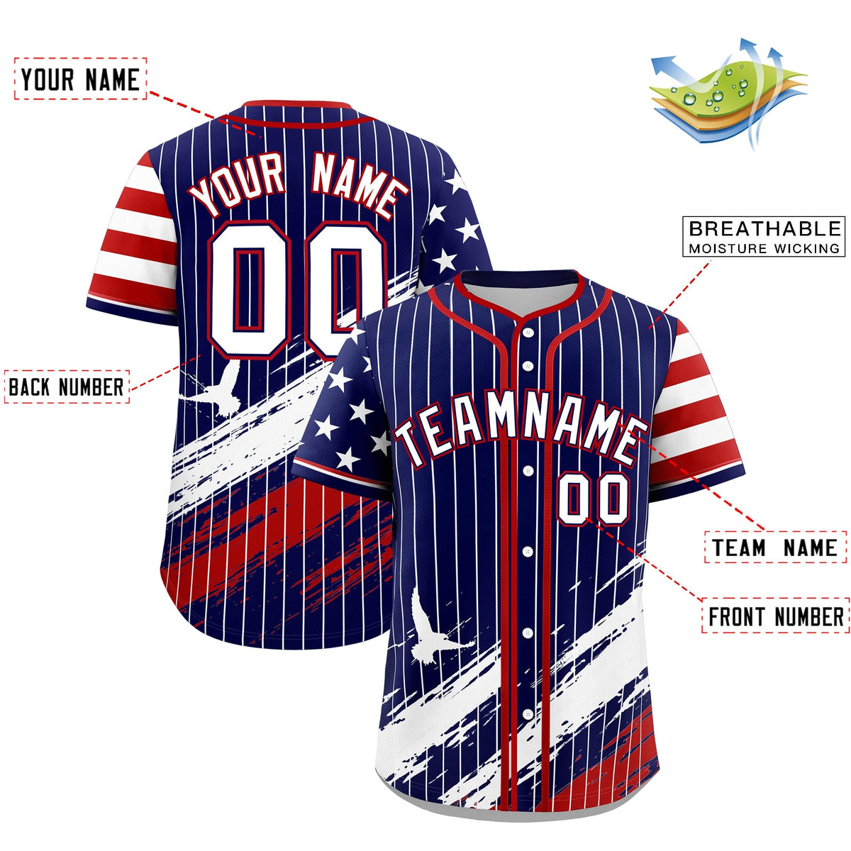 Custom Navy Graffiti Pattern Independence Day Baseball Jersey| KXKSHOP