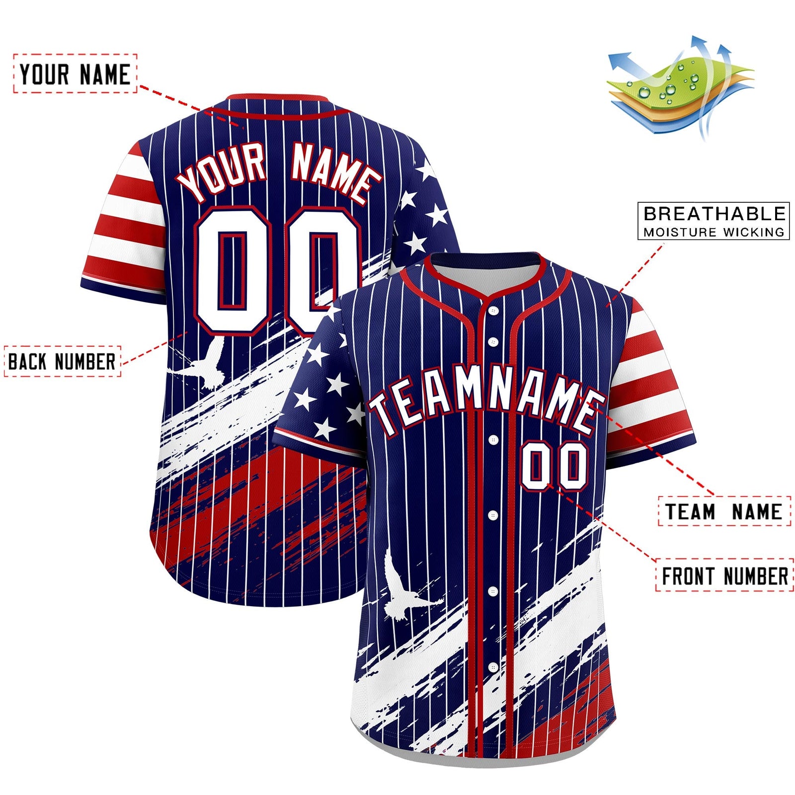 Custom Navy Graffiti Pattern Independence Day Baseball Jersey| KXKSHOP