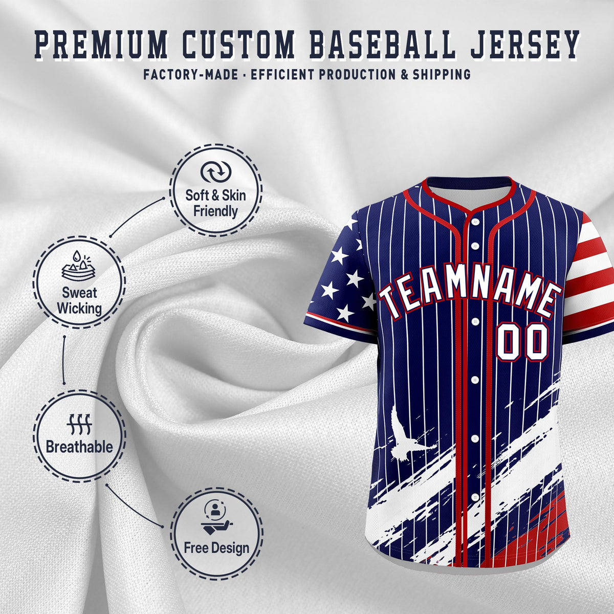 Custom Navy Graffiti Pattern Independence Day Baseball Jersey| KXKSHOP