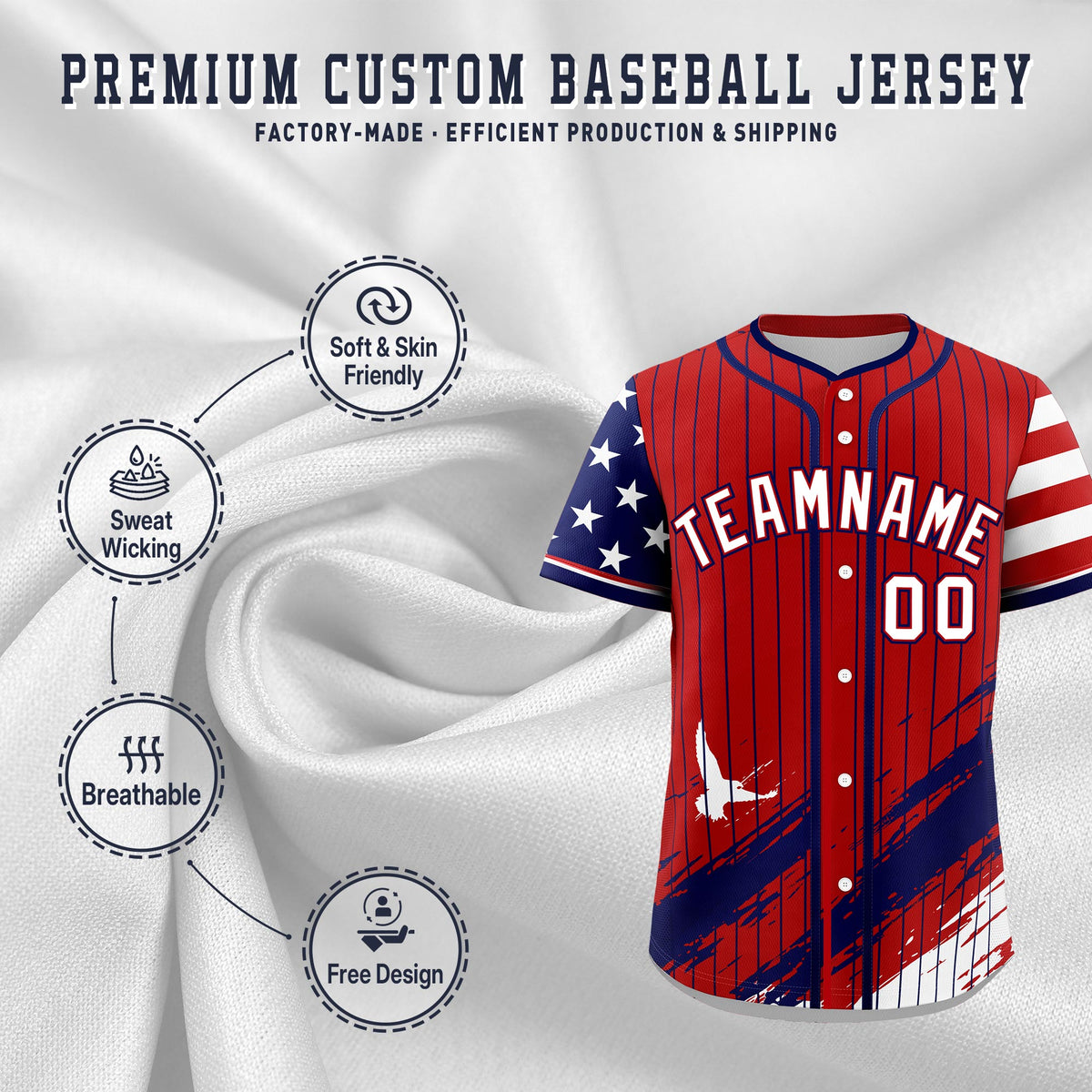 Custom Red Graffiti Pattern Independence Day Baseball Jersey| KXKSHOP