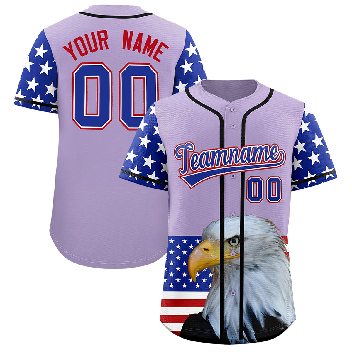 Custom Light Purple Royal Blue White American Flag Graffiti Pattern Split Fashion Independence Day Stretch Fabric Baseball Jersey| KXKSHOP