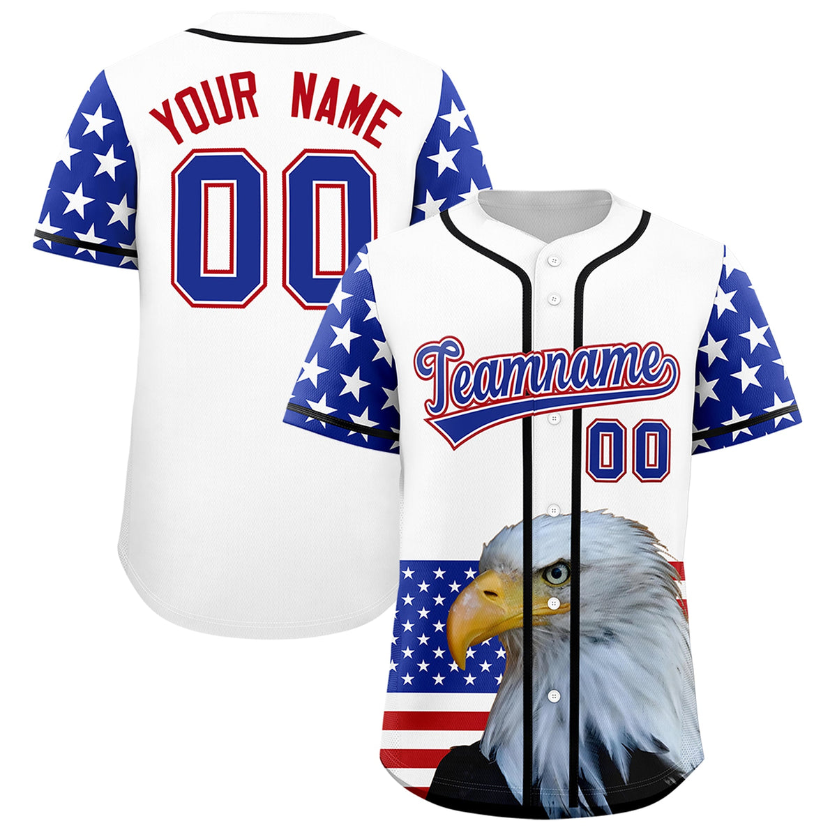 Custom White Royal Blue Red American Flag Graffiti Pattern Split Fashion Independence Day Quick Dry Baseball Jersey| KXKSHOP