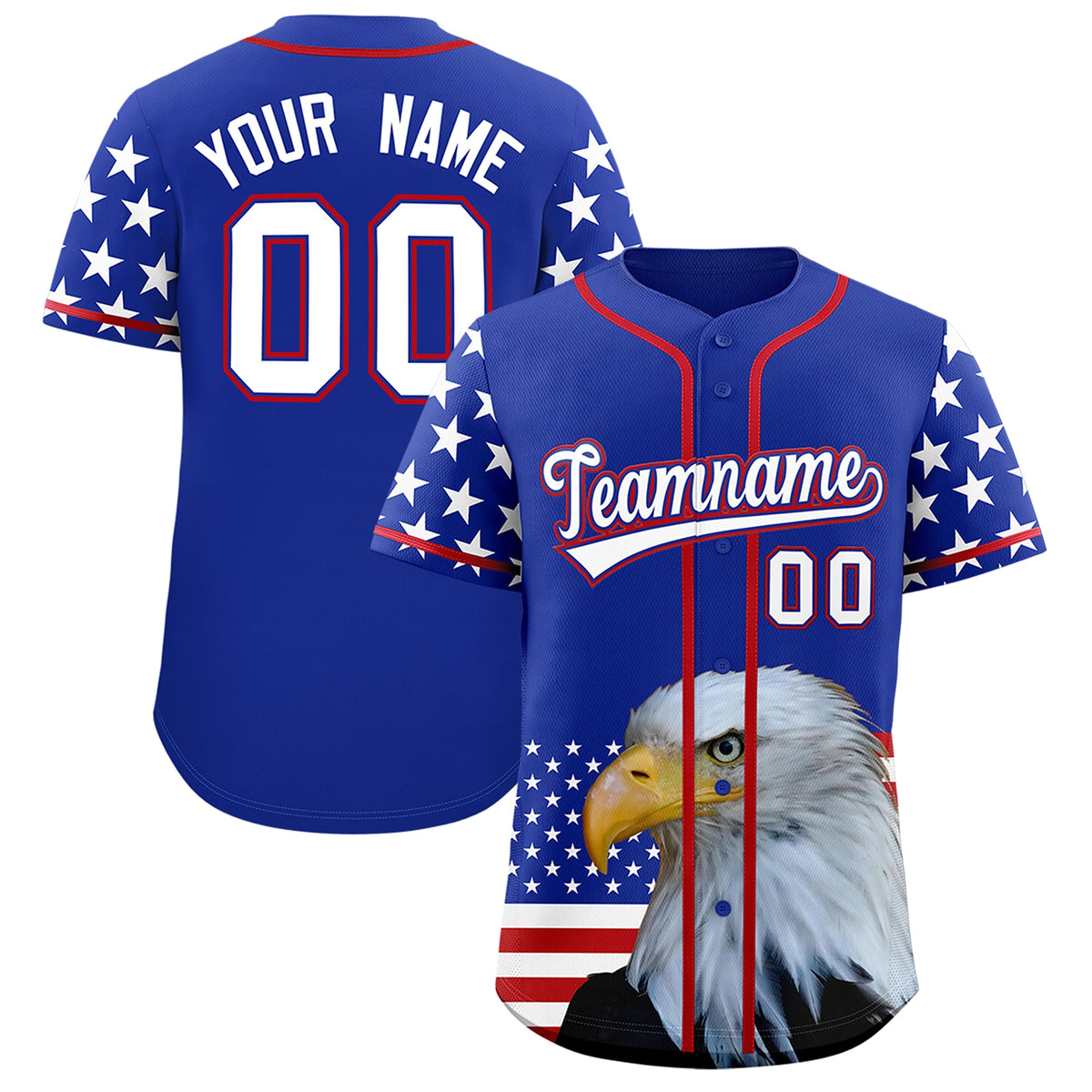 Custom Royal Blue White Red American Flag Graffiti Pattern Split Fashion Independence Day Stretch Fabric Baseball Jersey| KXKSHOP