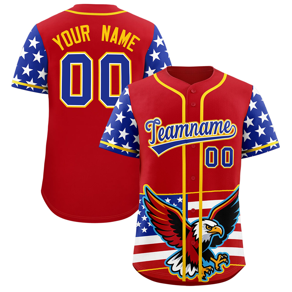 Custom Red Royal Blue White American Flag Graffiti Pattern Split Fashion Independence Day Stretch Fabric Baseball Jersey| KXKSHOP