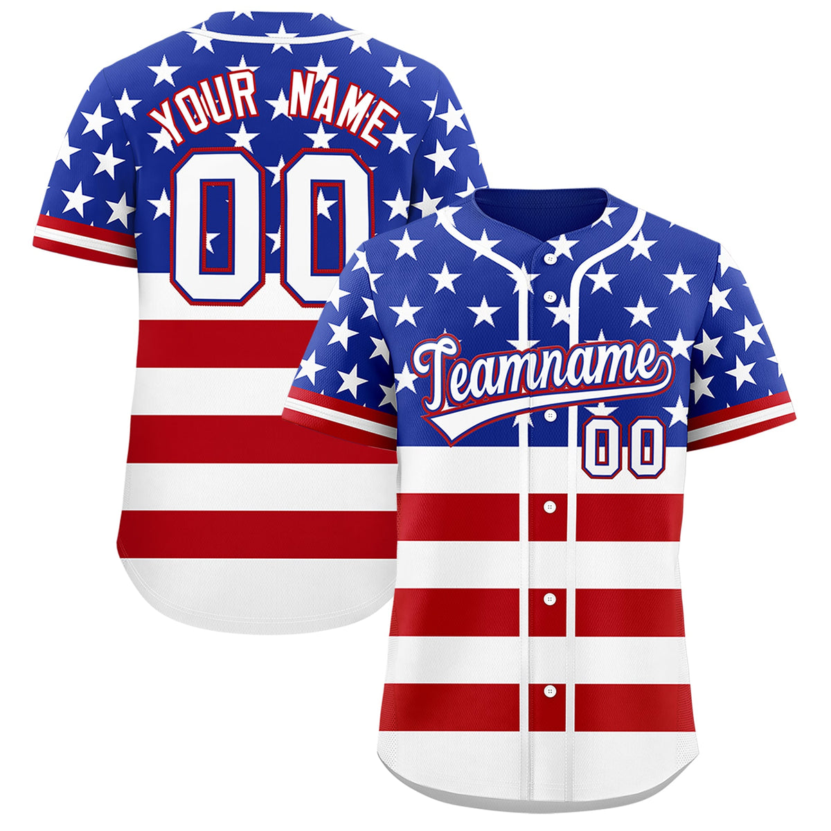 Custom Royal Blue Red White American Flag Graffiti Pattern Split Fashion Independence Day Quick Dry Baseball Jersey| KXKSHOP