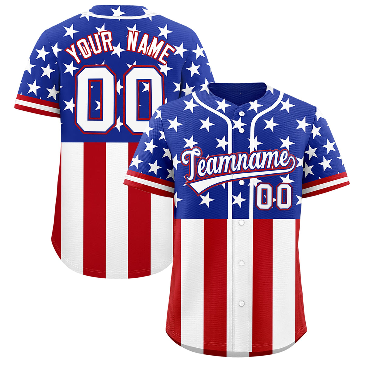 Custom Royal Blue Red White American Flag Graffiti Pattern Split Fashion Independence Day Stretch Fabric Baseball Jersey| KXKSHOP