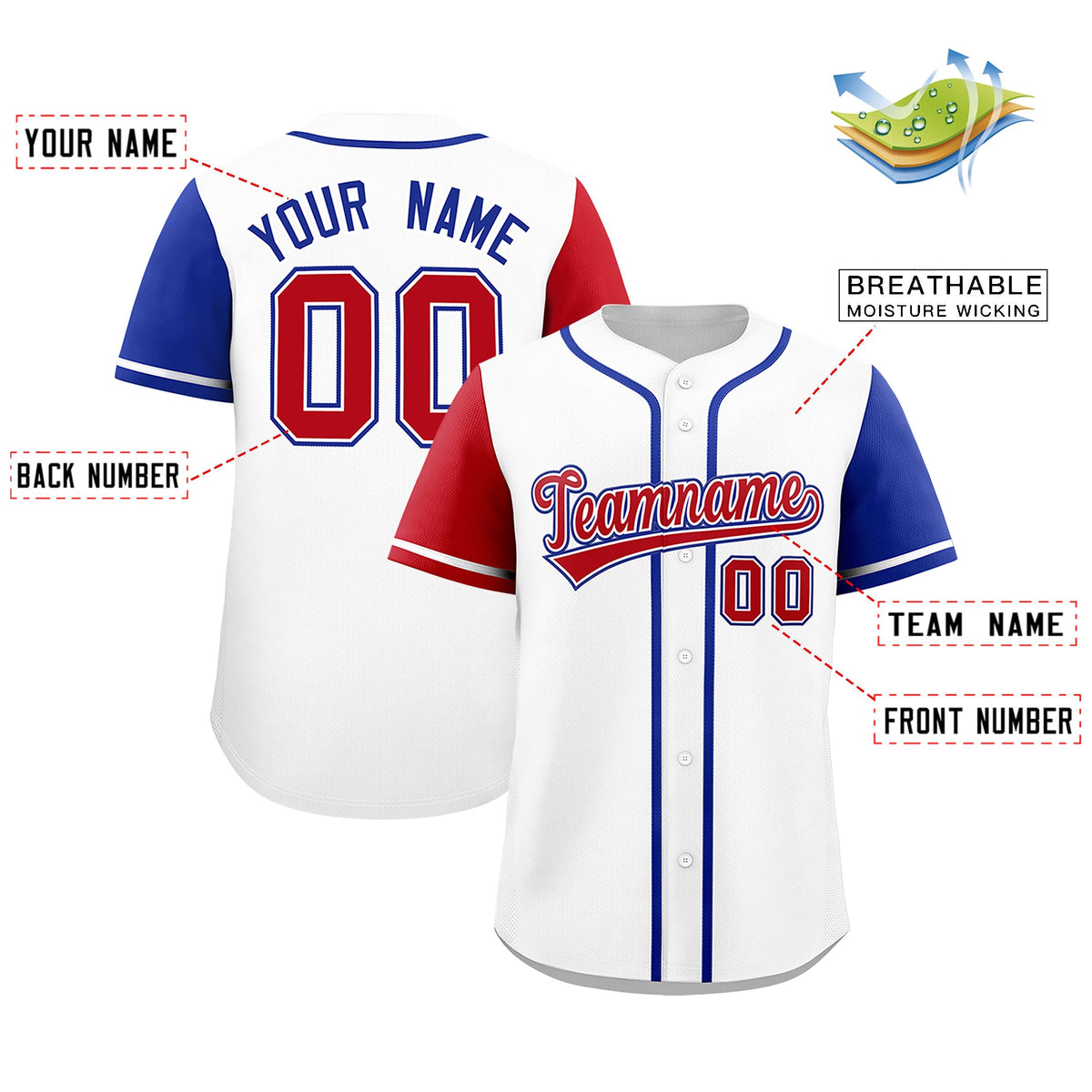 Custom White Red Royal Blue American Flag Graffiti Pattern Split Fashion Independence Day Quick Dry Baseball Jersey| KXKSHOP