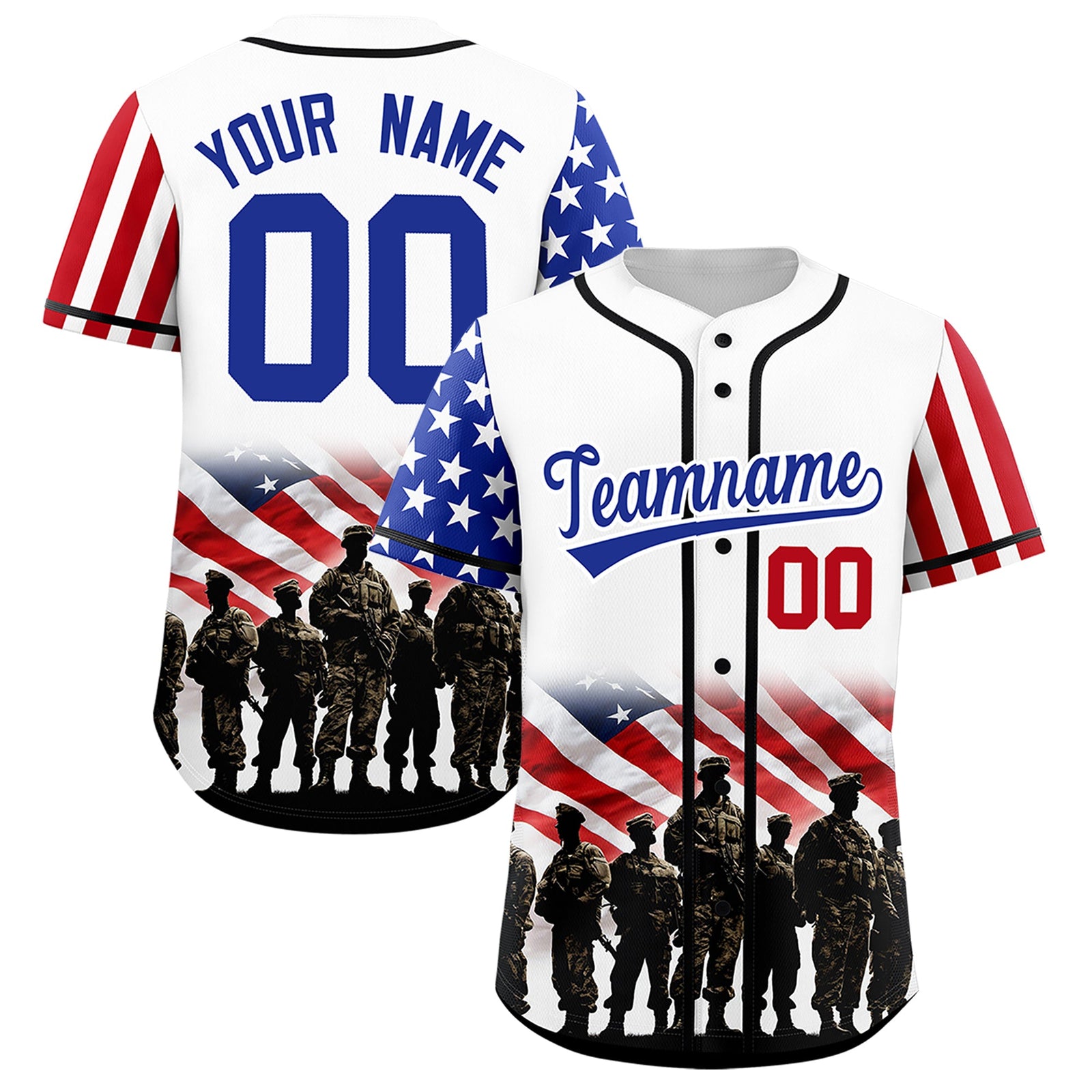 Custom White Royal Blue Red American Flag Graffiti Pattern Split Fashion Independence Day Quick Dry Baseball Jersey| KXKSHOP