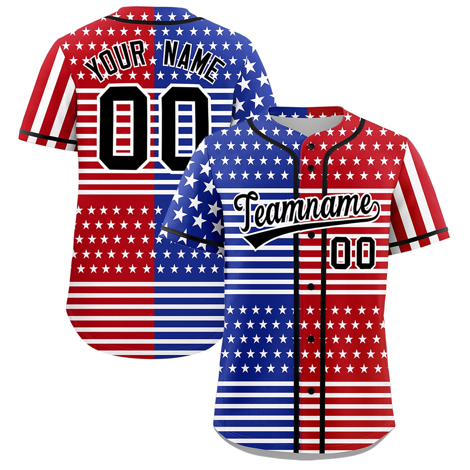 Custom Royal Blue Red White American Flag Graffiti Pattern Split Fashion Independence Day Stretch Fabric Baseball Jersey| KXKSHOP