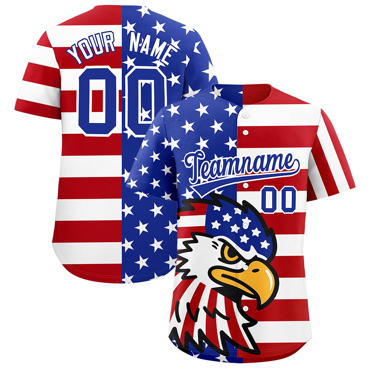 Custom Royal Blue Red White American Flag Graffiti Pattern Split Fashion Independence Day Stretch Fabric Baseball Jersey| KXKSHOP
