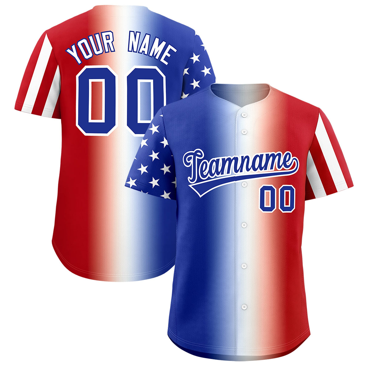 Custom Royal Blue White Red American Flag Graffiti Pattern Split Fashion Independence Day Quick Dry Baseball Jersey| KXKSHOP