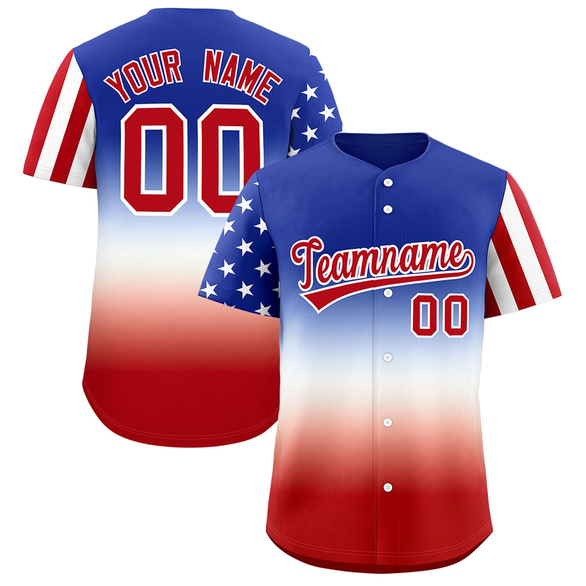Custom Red White Royal Blue American Flag Graffiti Pattern Split Fashion Independence Day Stretch Fabric Baseball Jersey| KXKSHOP