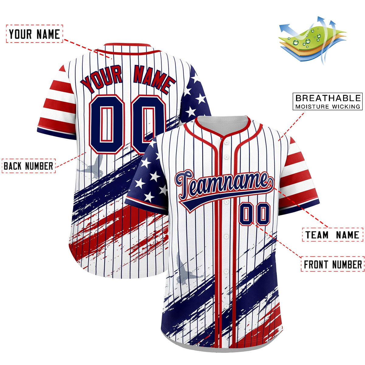 Custom White Graffiti Pattern Independence Day Baseball Jersey| KXKSHOP
