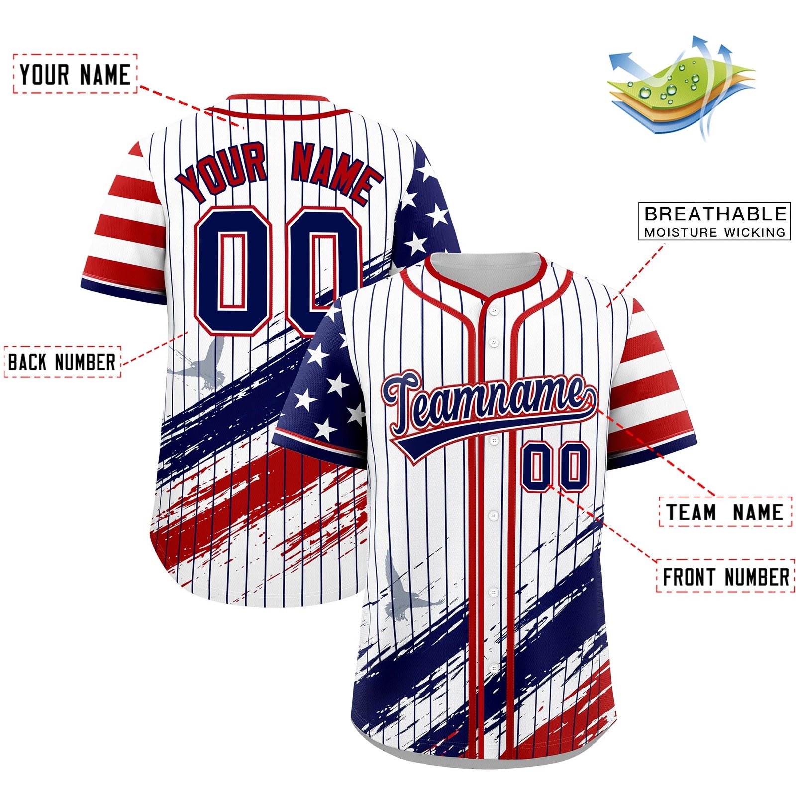 Custom White Graffiti Pattern Independence Day Baseball Jersey| KXKSHOP