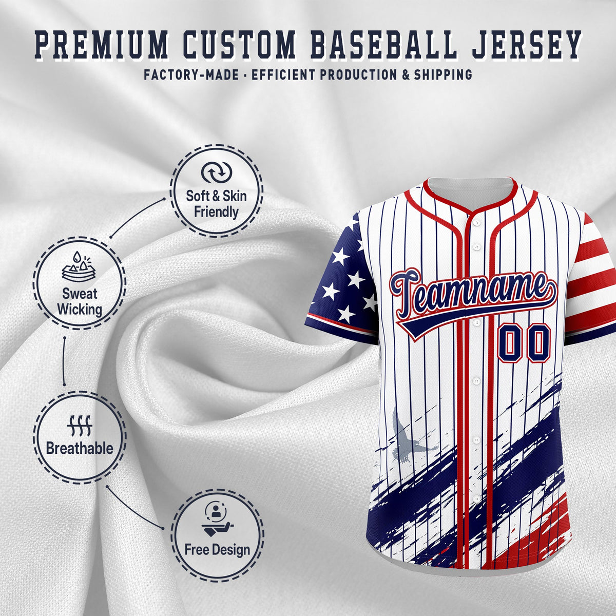 Custom White Graffiti Pattern Independence Day Baseball Jersey| KXKSHOP