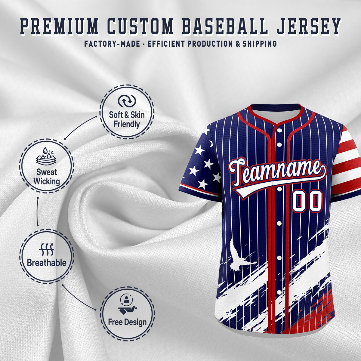 Custom Navy Graffiti Pattern Independence Day Baseball Jersey| KXKSHOP