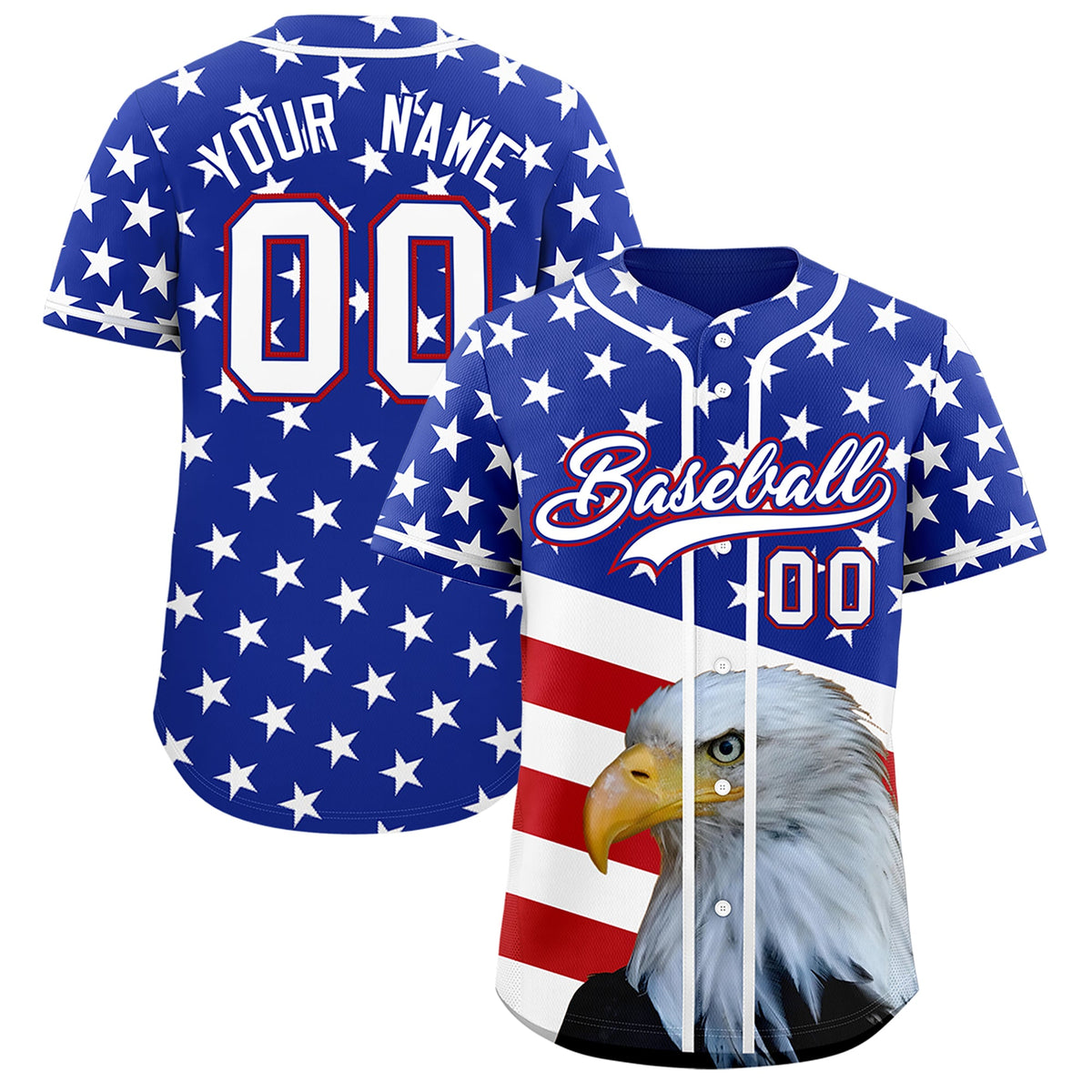 Custom Royal Blue Red White American Flag Graffiti Pattern Split Fashion Independence Day Quick Dry Baseball Jersey| KXKSHOP