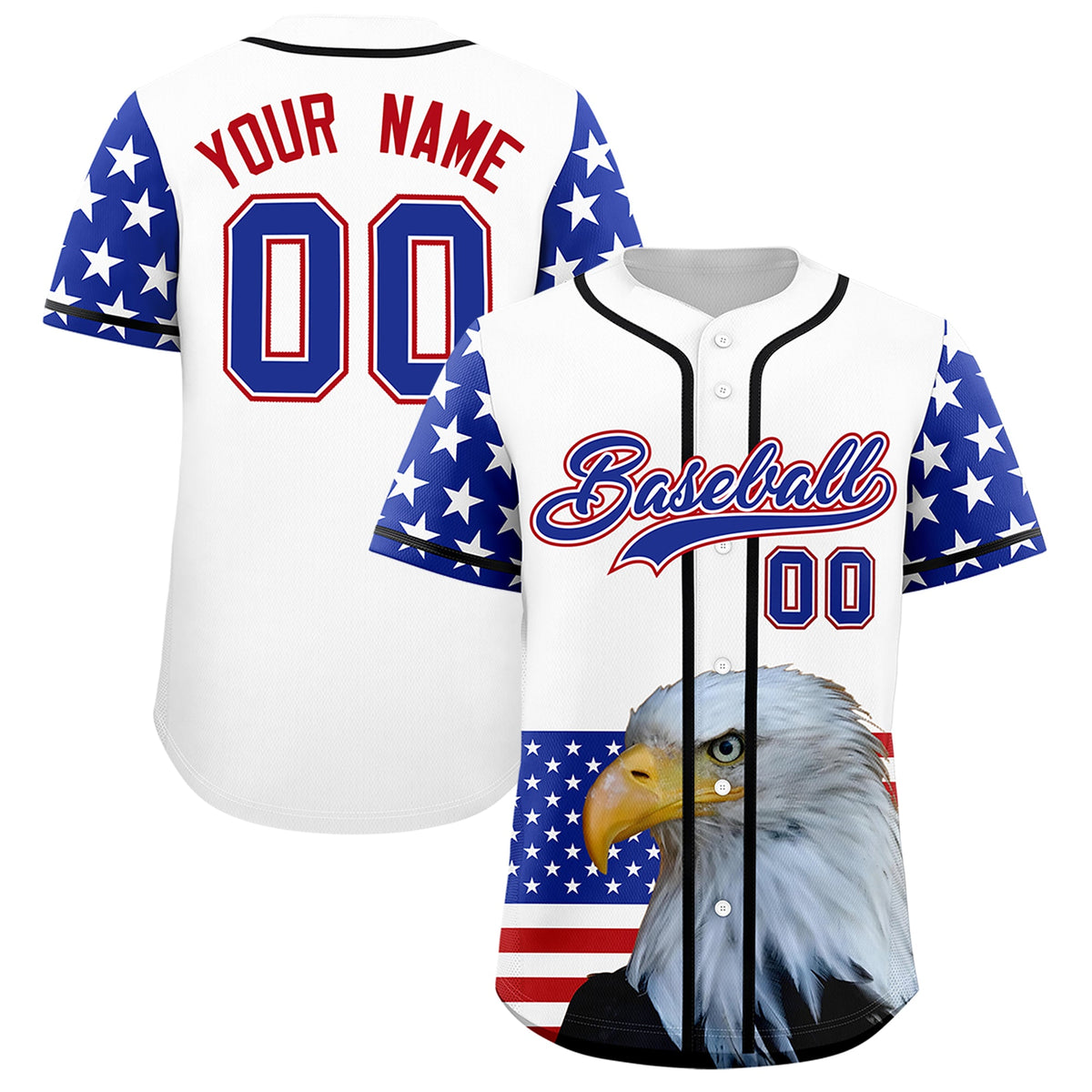 Custom White Royal Blue Red American Flag Graffiti Pattern Split Fashion Independence Day Quick Dry Baseball Jersey| KXKSHOP