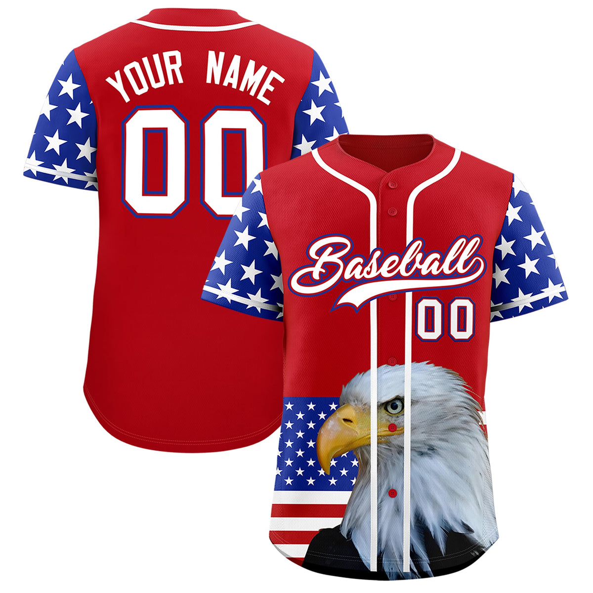 Custom Red Royal Blue White American Flag Graffiti Pattern Split Fashion Independence Day Quick Dry Baseball Jersey| KXKSHOP