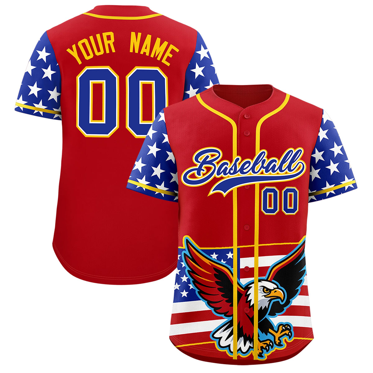 Custom Red Royal Blue White American Flag Graffiti Pattern Split Fashion Independence Day Stretch Fabric Baseball Jersey| KXKSHOP