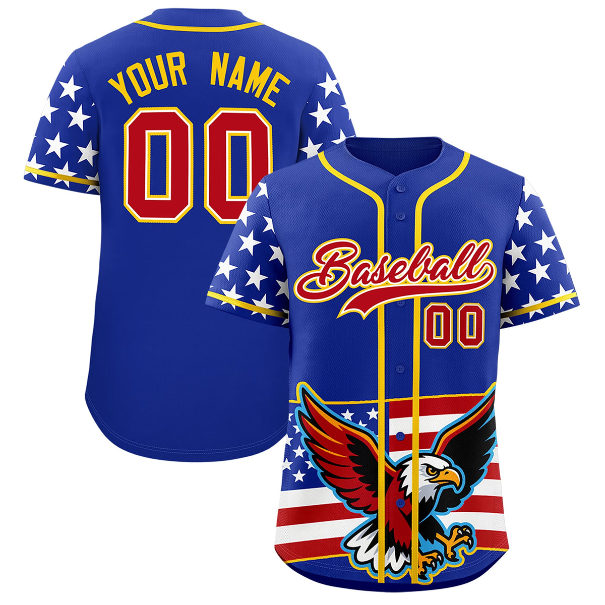 Custom Royal Blue White Red American Flag Graffiti Pattern Split Fashion Independence Day Quick Dry Baseball Jersey| KXKSHOP
