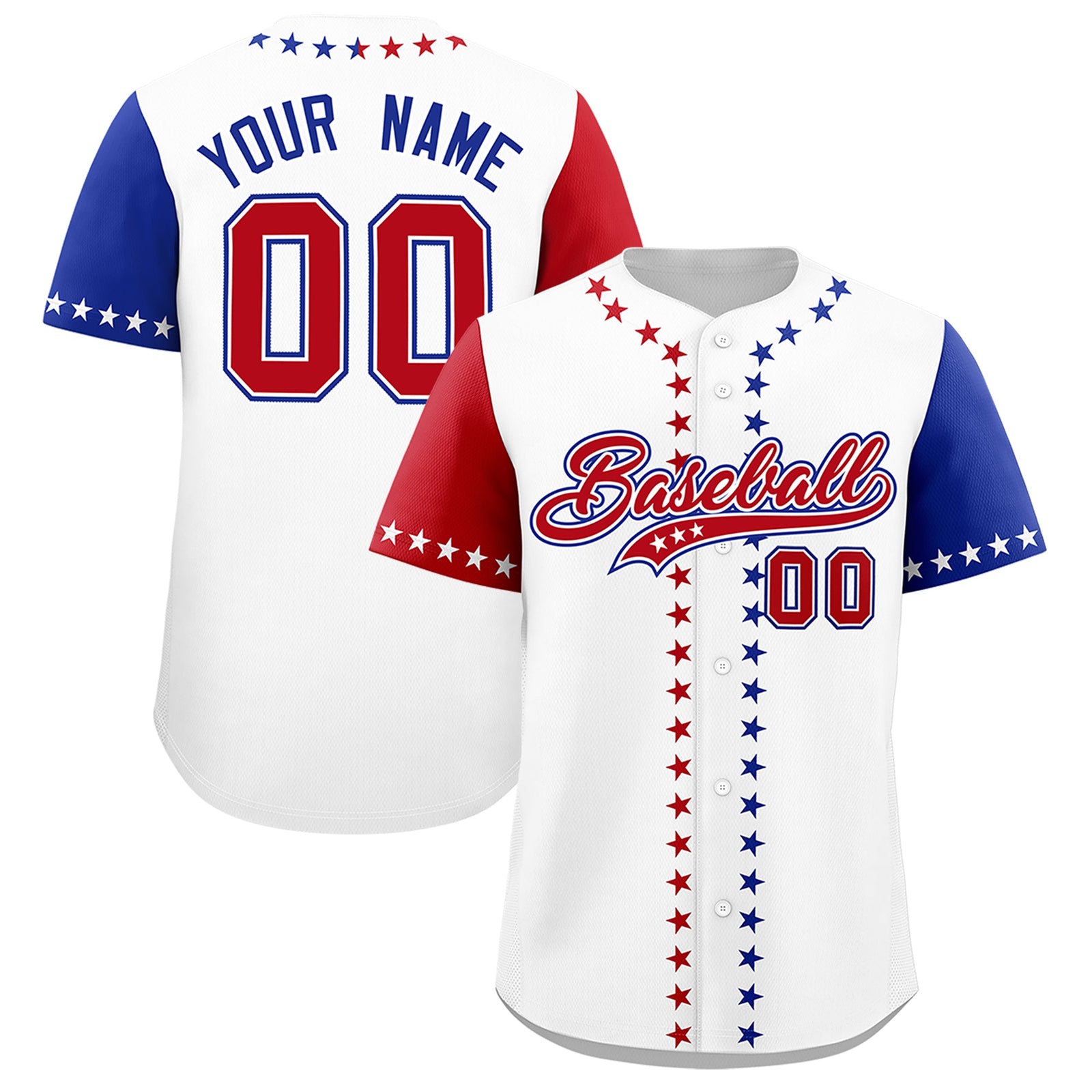 Custom White Red Royal Blue American Flag Graffiti Pattern Split Fashion Independence Day Stretch Fabric Baseball Jersey| KXKSHOP